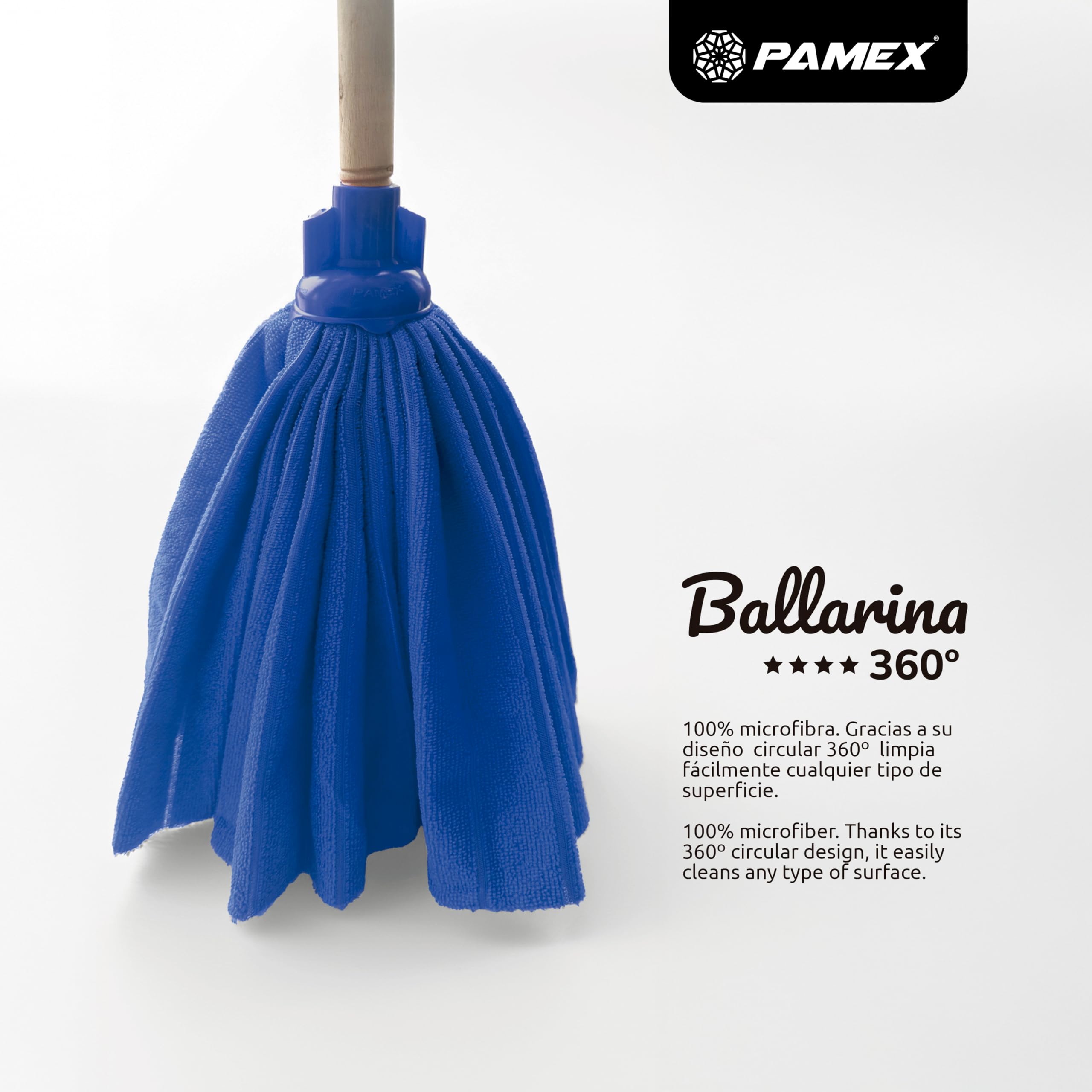 Pamex - Fregona Microfibra Ballarina 360º en Tres Colores Azul, Rojo, Verde Fregona Superabsorbente - Caja de 24 Unidades