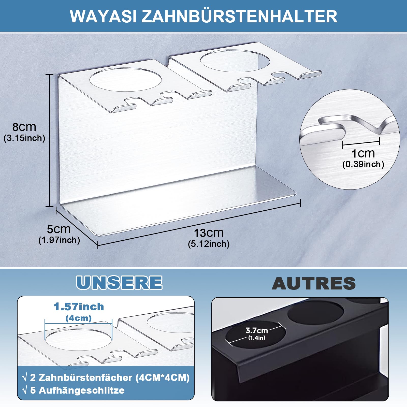 WAYASI Zahnbürstenhalter Edelstahl - Halterung Für Elektrische Zahnbürsten Ohne Bohren