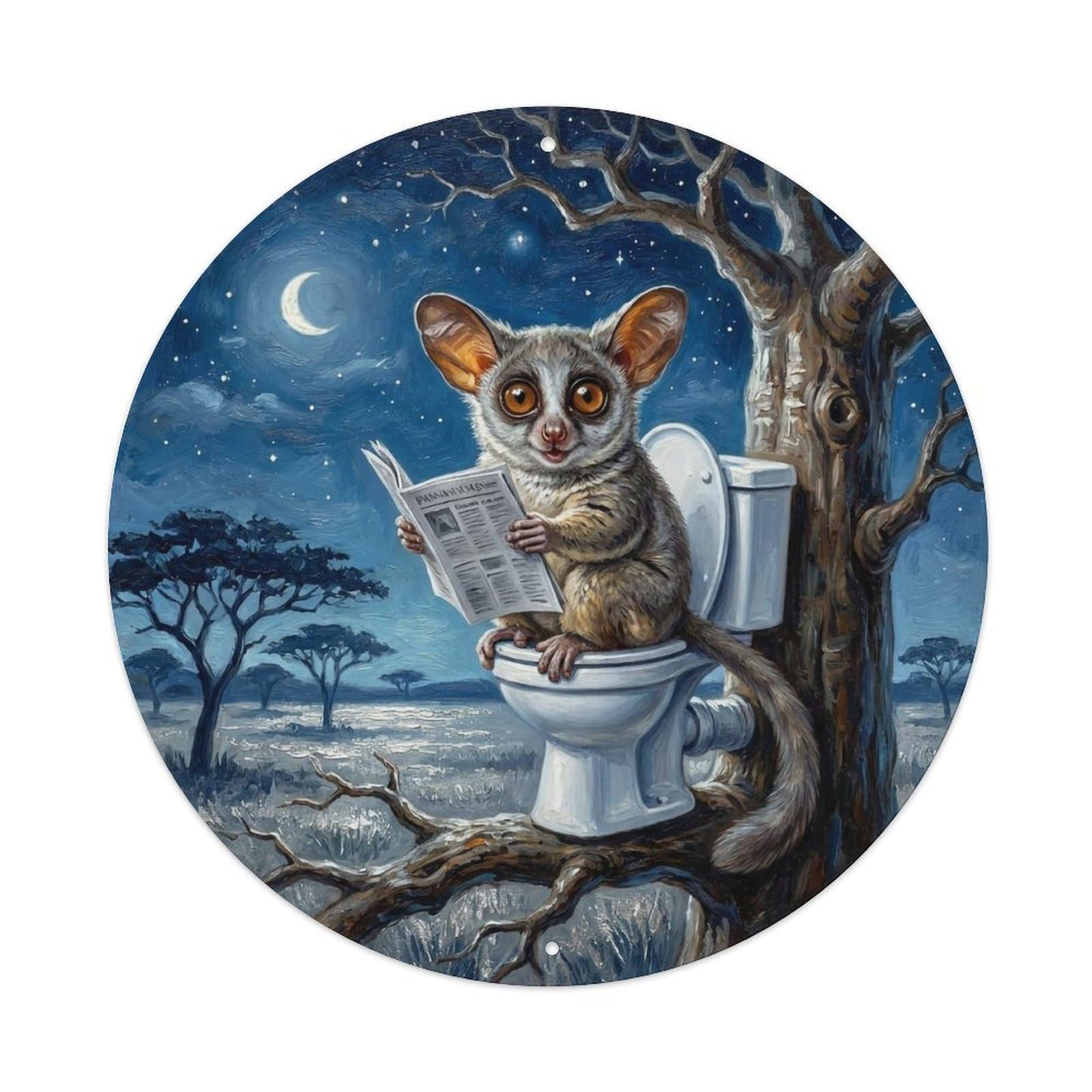 Bushbaby On Toilet Humorous Bathroom Baobab Night Reads Metal Tin Sign