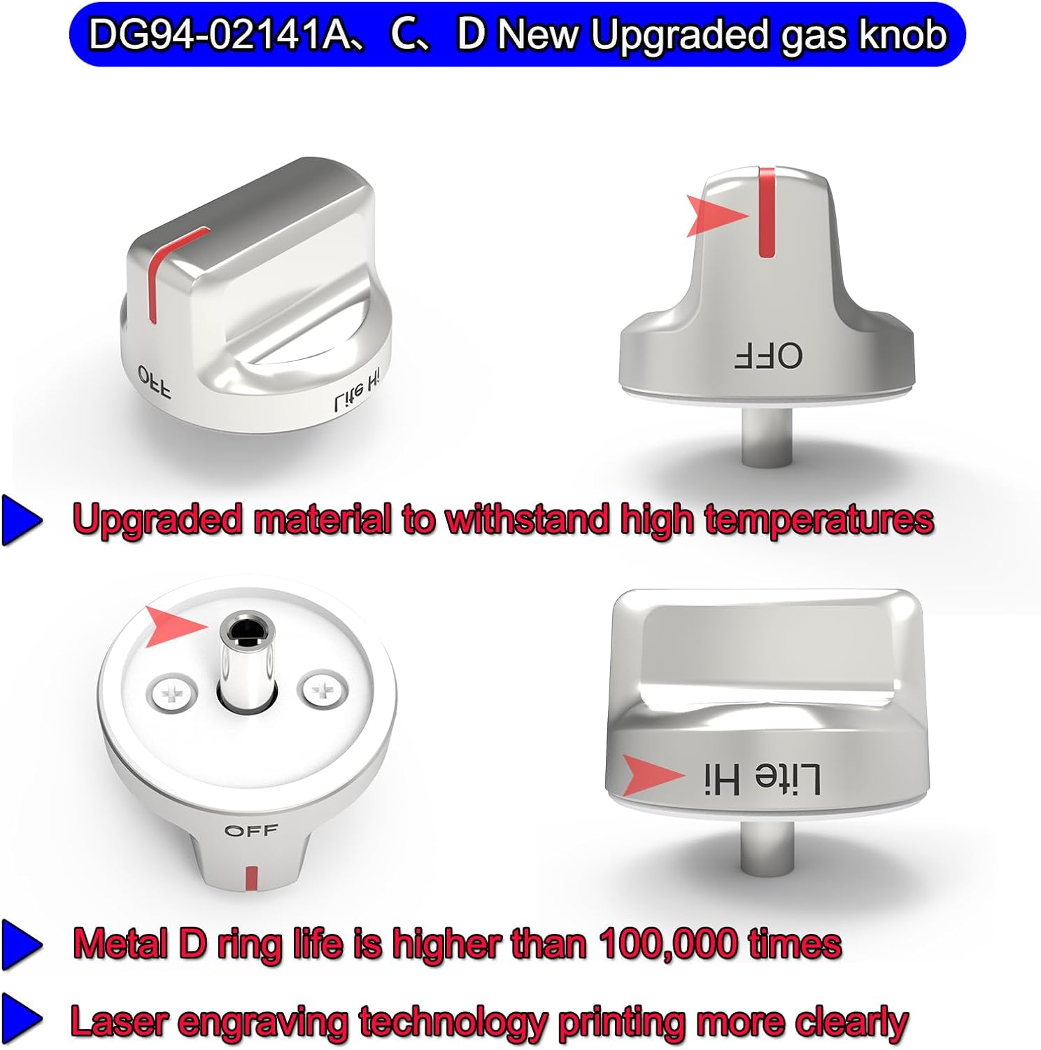 Upgraded DG94-02141A Samsung Gas Stove knobs Replacements, Oven Electric Stove top knobs Parts, Compatible with Samsung Gas Range, Replace Stove Number AP6329515 PS12394473(5 PCS)