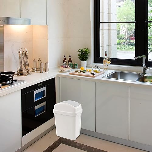 Miniatura 4 de Cubo de basura de plástico de 1.8 galones, bote de basura pequeño con tapa giratoria, ligeramente gris