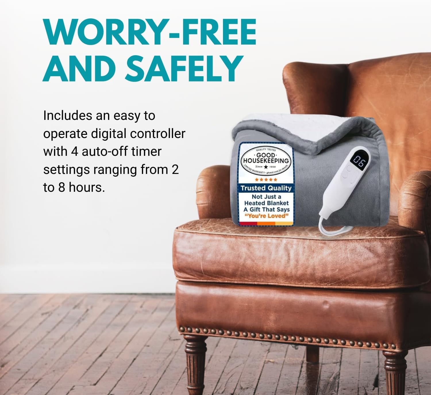 Consumable Corner - Electric Heated Throw Blanket - Soft Flannel & Cozy Sherpa Material - 6 Customizable Heat Levels - Auto-Off 2-8 Hour Timer - Premium Quality - Gray - 50" x 60" - 1 Blanket