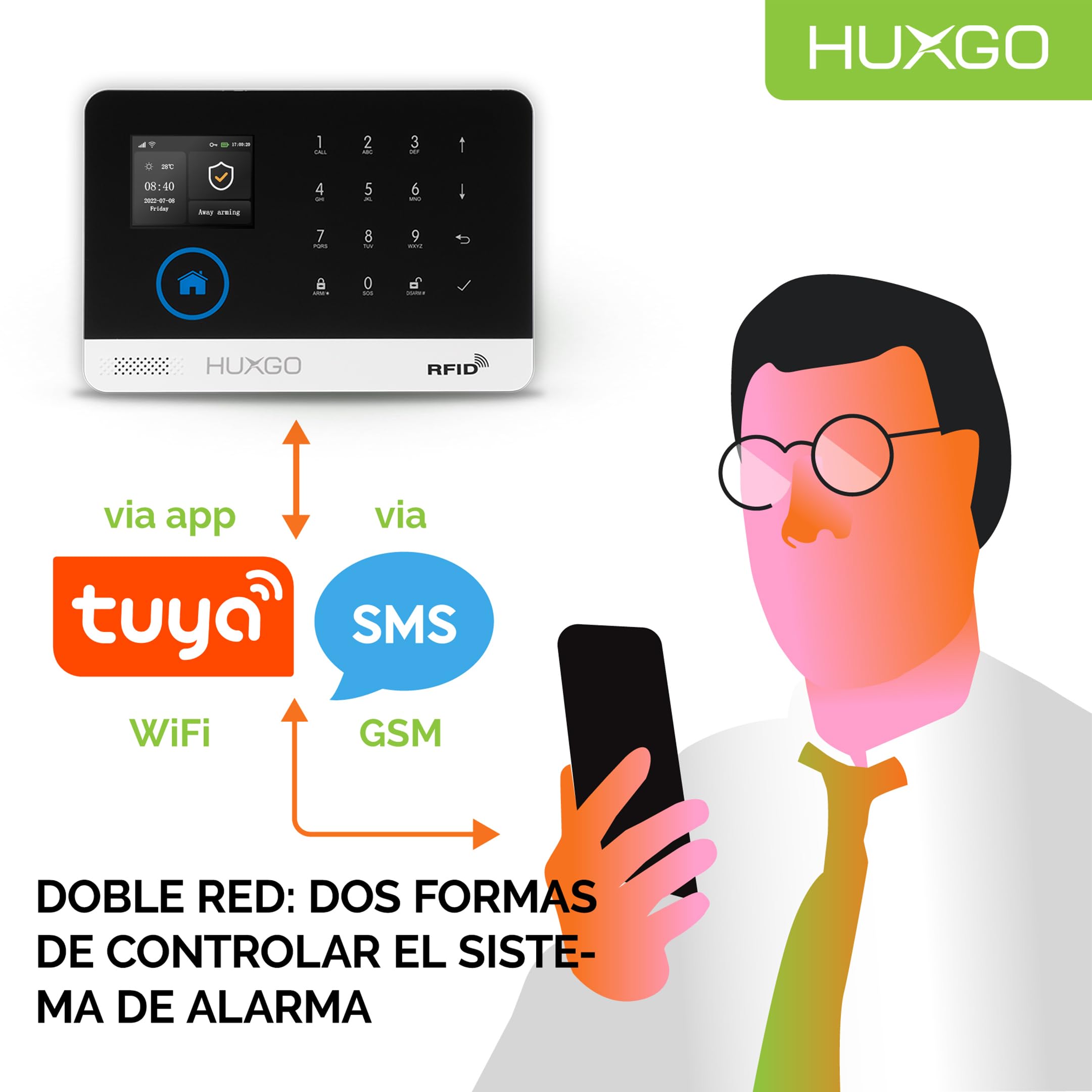 HXA003 Alarma casa con Sirena Exterior WiFi + gsm | Kit Alarma casa inalámbrico con 9X sensores PIR de Movimiento, 9X sensores de Puerta/Ventana | Aplicación Tuya con Aviso al móvil