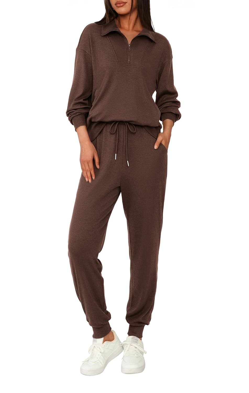 BTFBM Womens 2 Piece Tracksuit Fall Outfits 2025 Long Sleeve Half Zip Sweatshirt Sweatpants Lounge Set Sweatsuits