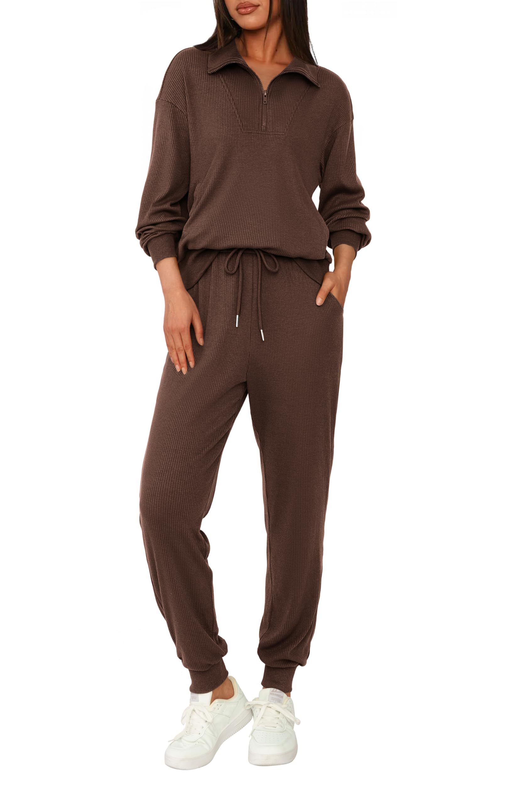 BTFBM Womens 2 Piece Tracksuit Spring Outfits 2026 Long Sleeve Half Zip Sweatshirt Sweatpants Lounge Set Sweatsuits
