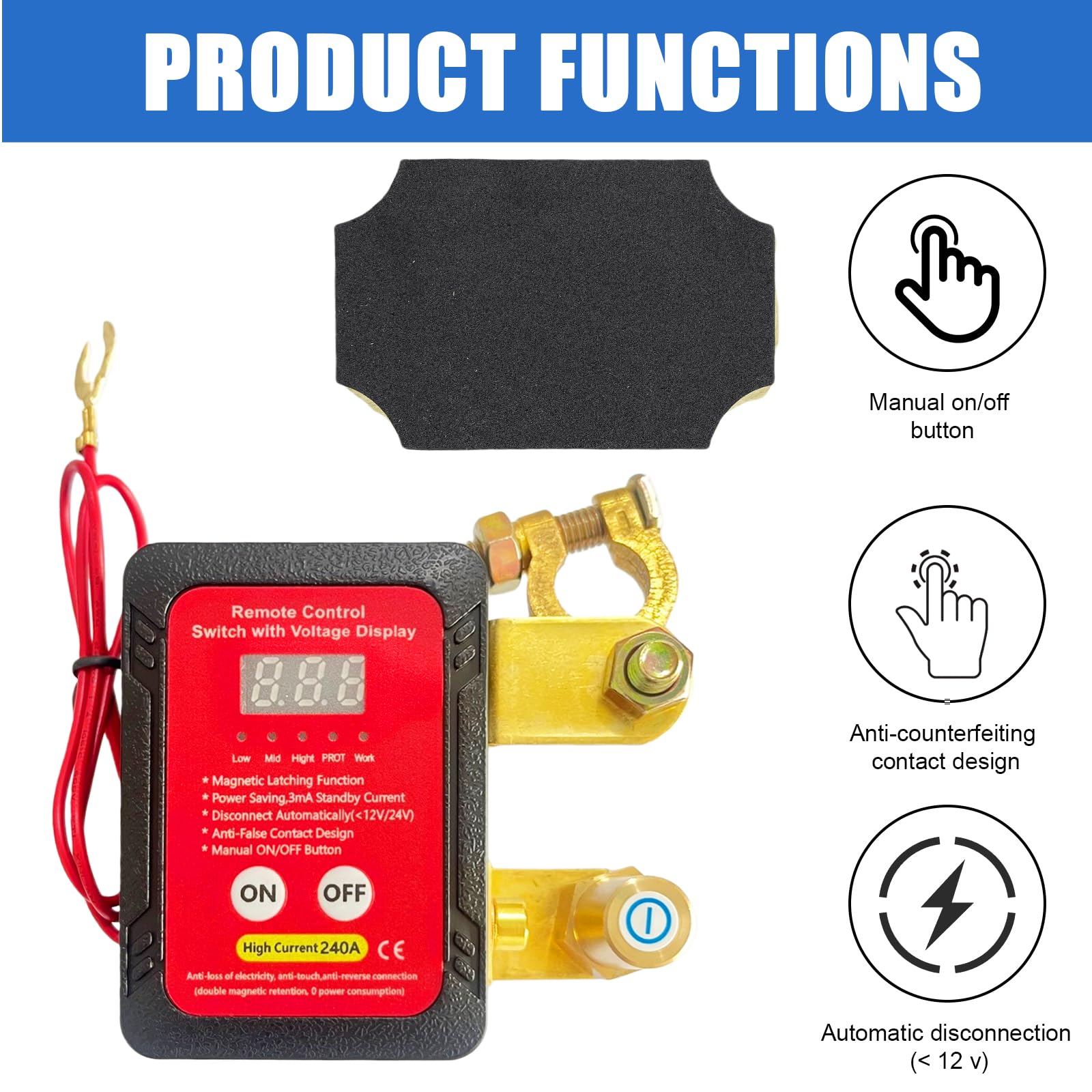 Interruttore di separazione batteria da 12 V con telecomando senza fili, batteria Kill Switch antifurto con indicatore LED, interruttore di separazione della batteria da 240 A, con spegnimento per