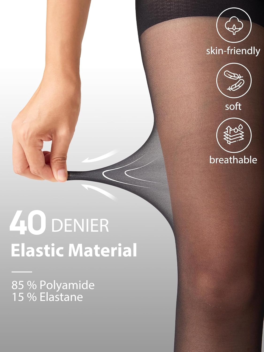 2 Pairs Control Top Footless Tights for Women with Tummy Control Support, 40D Semi-Opaque Soft High Waist Pantyhose - Image 4