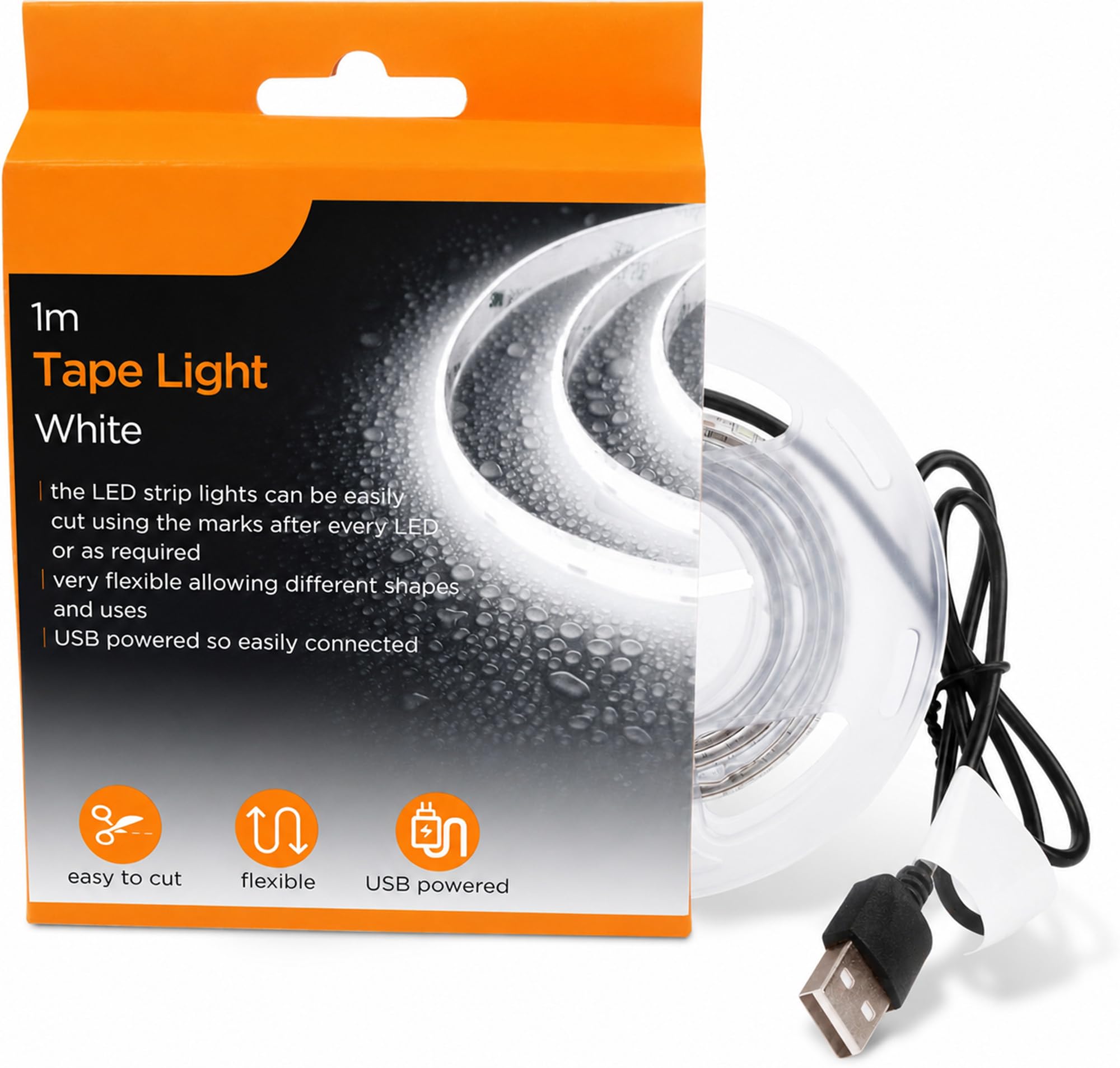 Navoys Cool White LED Light Strip Tape USB Powered 3.3ft/1 Meter - Self Adhesive for Home, Commercial, Cupboard, TV Backlight, Decoration, Trimmable, Flexible (1 Meter - Cool White)
