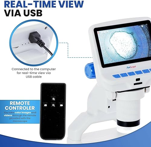 Miniatura 4 de AmScope - Microscopio digital de color LCD portátil de 1080P HD premium de 4.3 pulgadas con iluminación dual LED - DM140