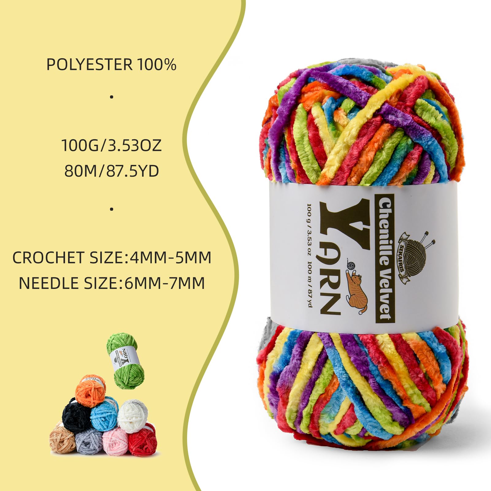 Mehrfarbiges Häkelgarn, 1200 g, flauschiges Chenille-Garn zum Häkeln, flauschiges Samtgarn zum Häkeln, Babygarn zum Häkeln, weiches Amigurumi-Garn-Set C (100 g pro Strang)
