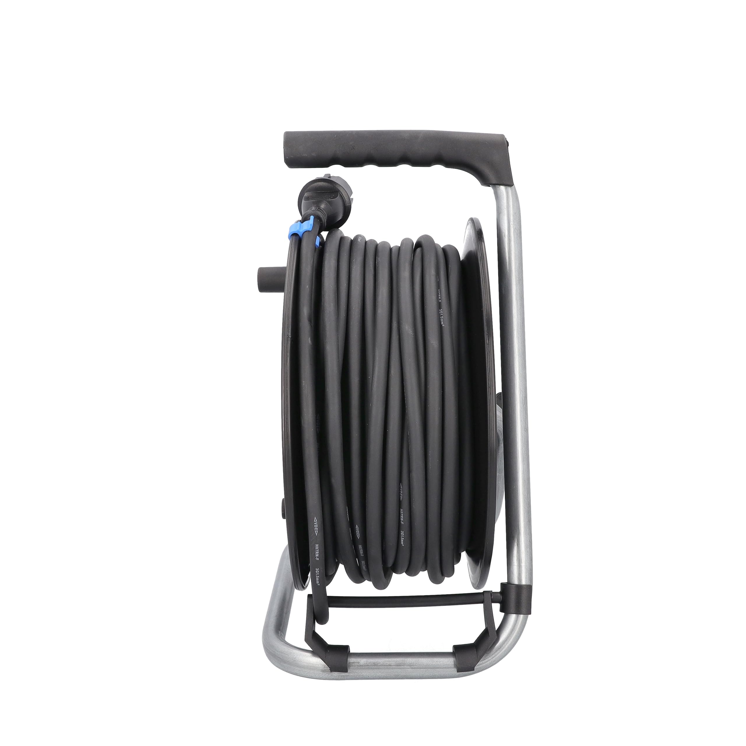 as - Schwabe enrollacables 25 m H07RN-F 3G2,5, IP44 exterior, 3 tomas de corriente con toma de tierra, freno de bloqueo, guía de cable, Made in Germany