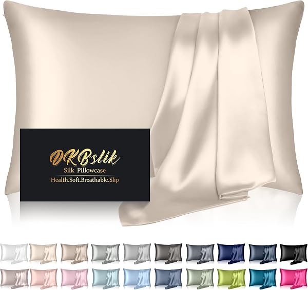DKBslik Mulberry Silk Pillow Cases Standard Size with Hidden Zipper, Beige