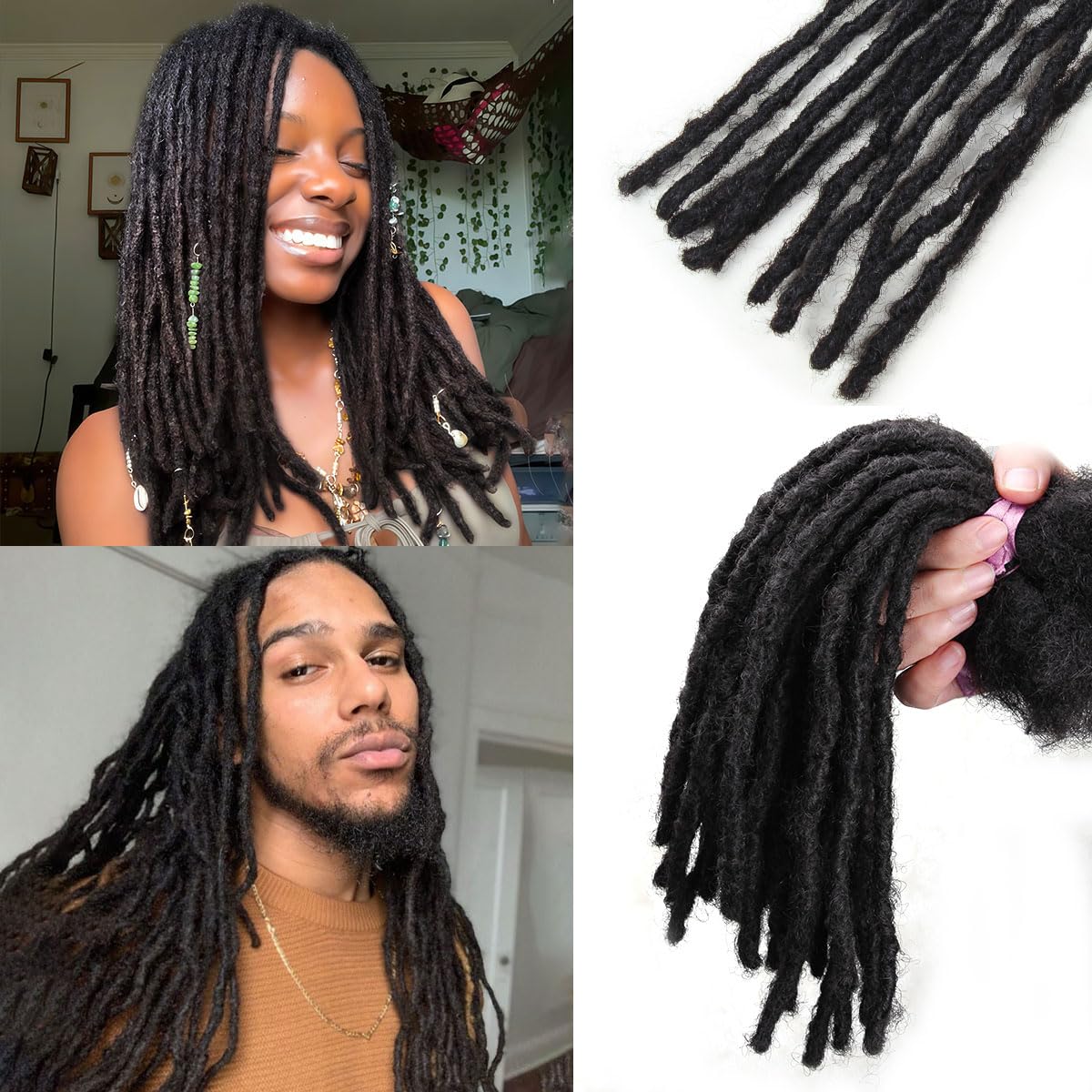Photo 1 of 12 inch 30 Stands 0.6cm Interlocking Loc Extensions Human Hair, Dreadlock Extensions Human Hair Handmade Permanent Dreads Extensions for Men/Women/Kids Natural Black (12 inch 30 Strands 1B 0.6cm)