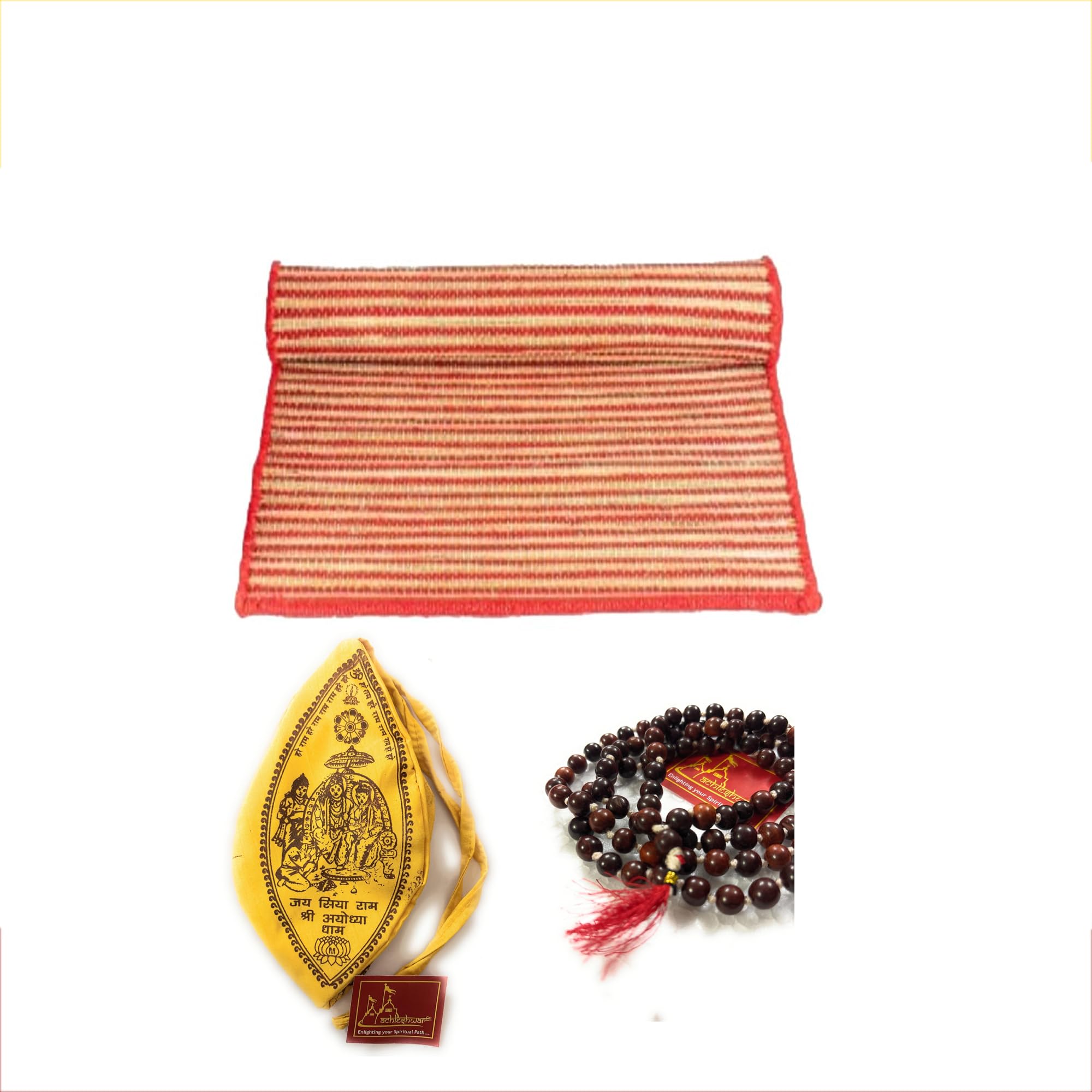 Premium KUSHA AASAN (Kusha Grass and Wool Aasan for Puja Handcrafted Perfect Mat for Meditation, Prayers & Japa - Soft, Comfortable 60 * 60 CM with Lal Chandan Mala & Gomukhi (Orange)-image-29