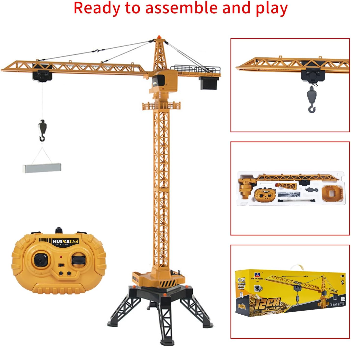 TOUCAN RC HOBBY HUINA Toys 585 RC 1/14 12CH Lifting Tower Crane Model 2.4G Radio Battery