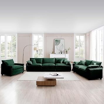 3-Piece Oversized Sectional Sofa for 6, Deep Seat Upholstered Sofa Set with Soft Cushions and Pillows, Modern Sectional Couches for Living Room, Green