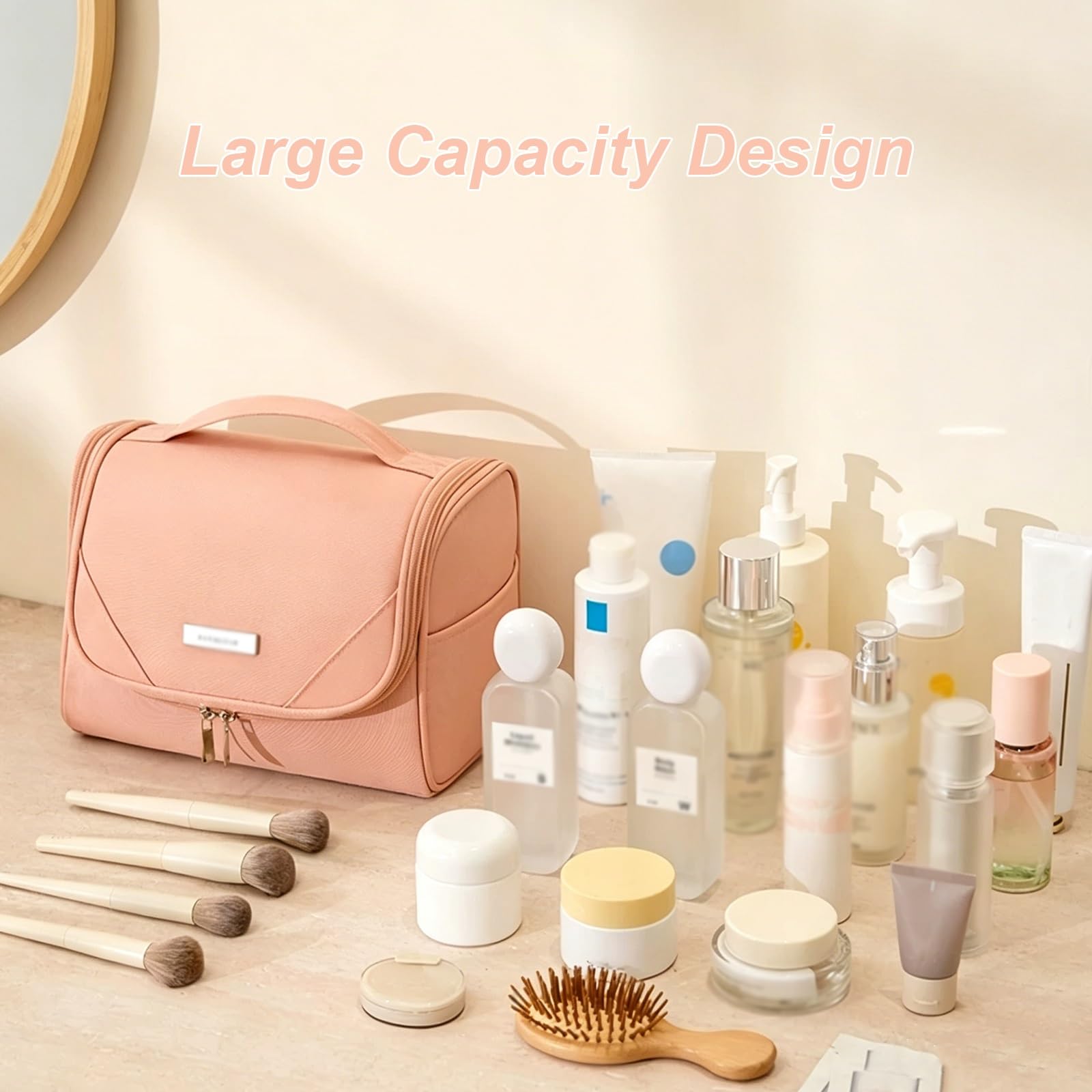 Pochette da Viaggio Portatile con Sistema di Sospensione per Trucchi e Articoli da Toilette, Grande capacità, Design con Ampia Apertura Che Permette di Vedere Il Contenuto a Colpo
