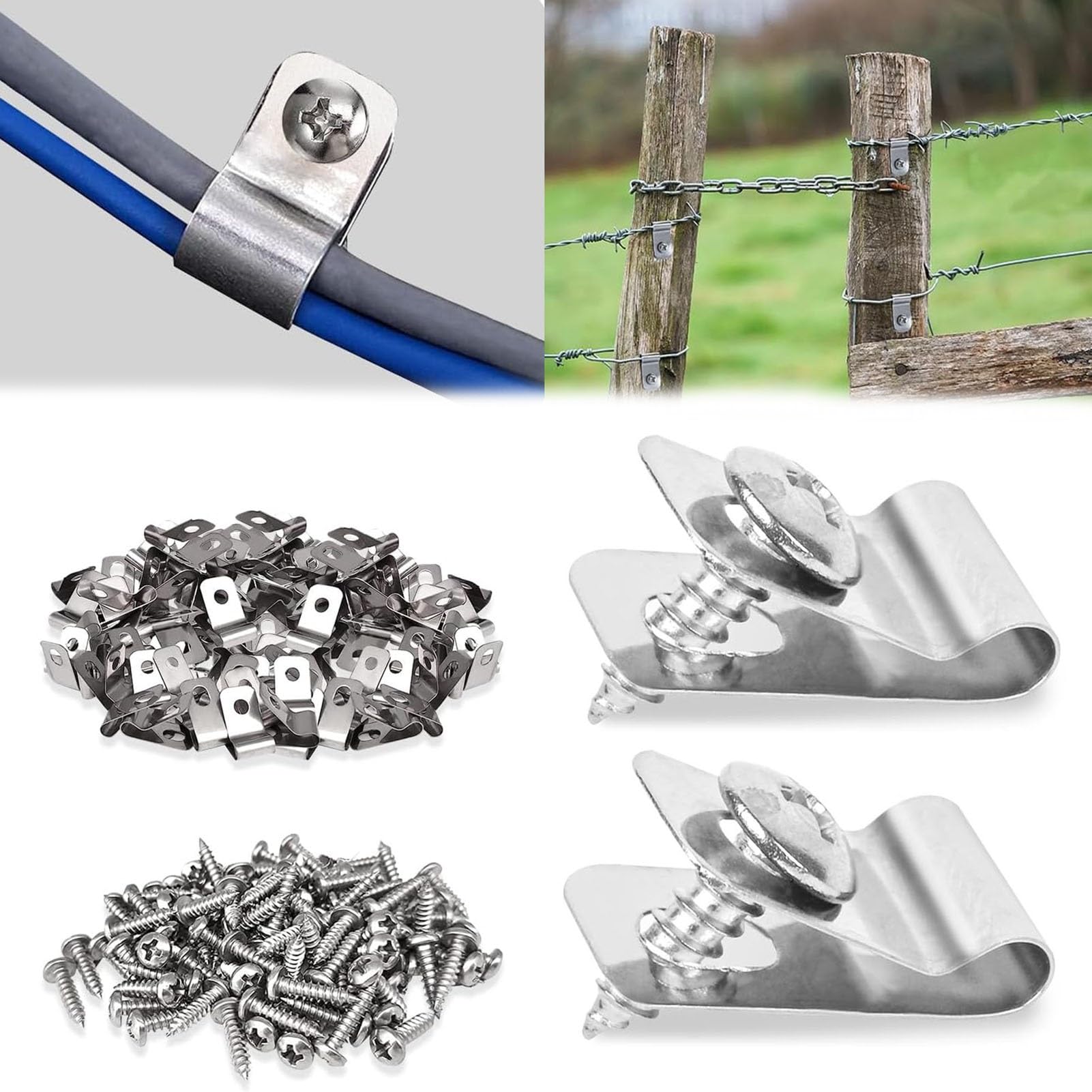 Clips para cercas antideslizantes de acero inoxidable para sujetar alambre soldado con tornillos