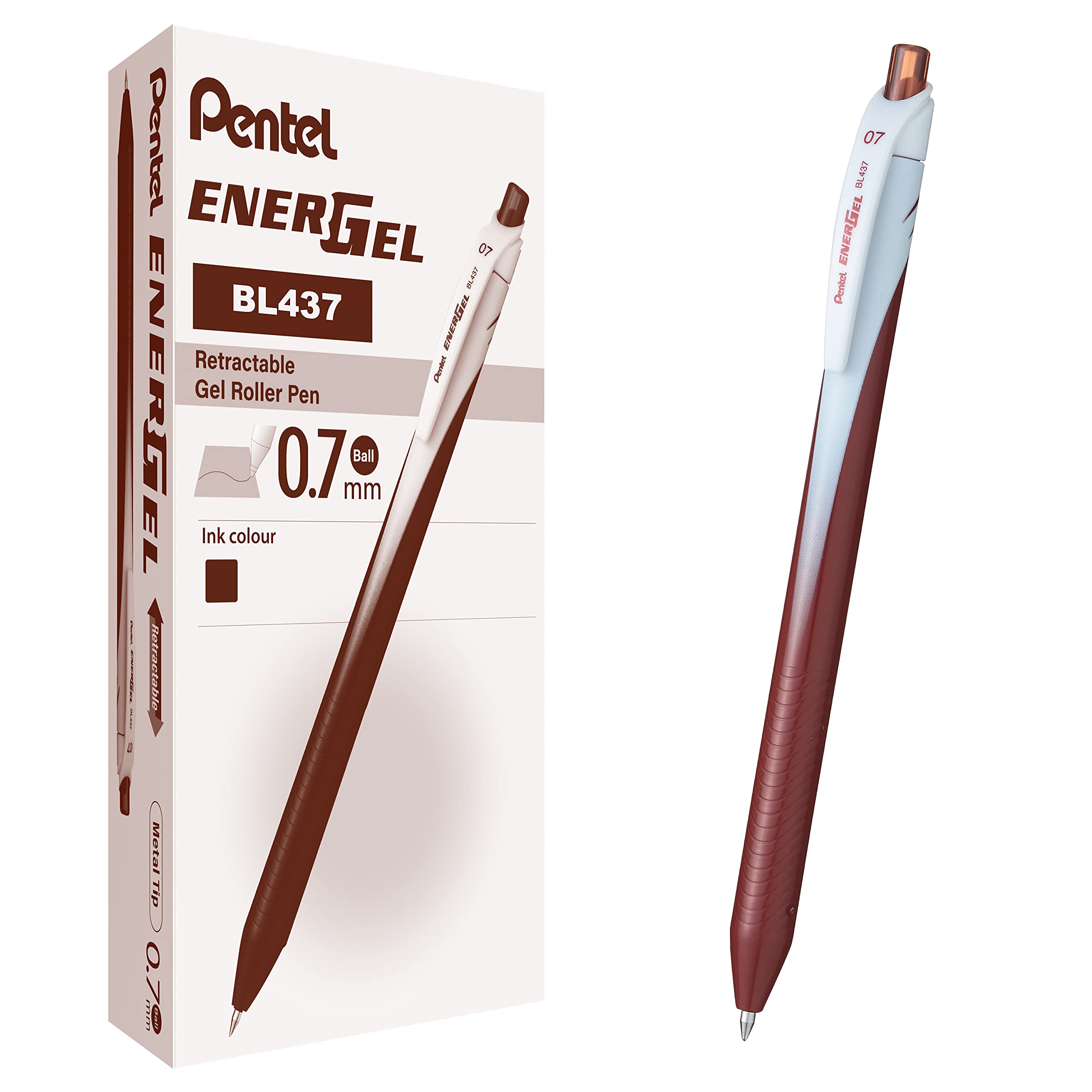 Pentel BL437 Energel Slim roller shutter 0.7 mm brown