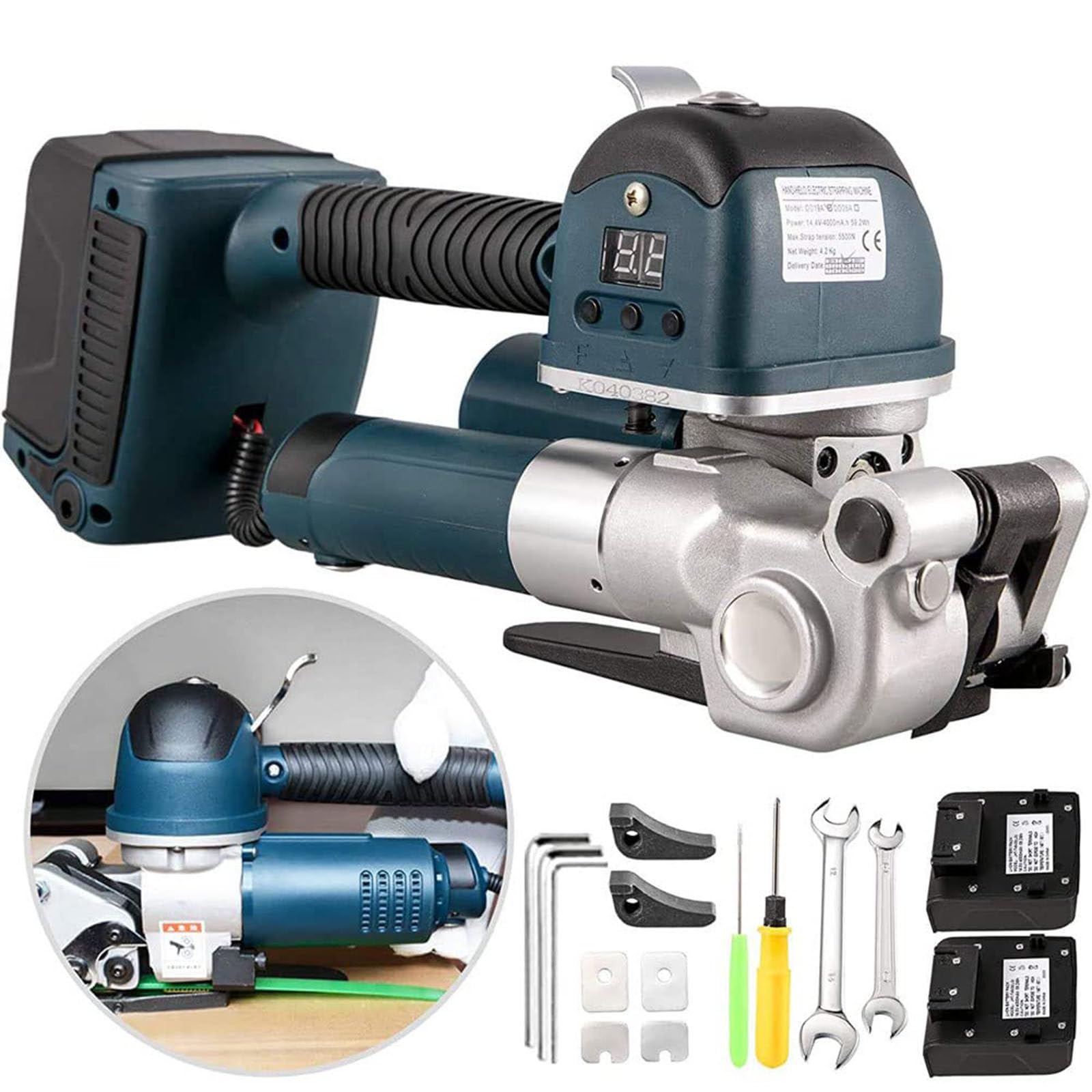 Reggiatrice Elettrica 3 in 1 - Saldatura/Imballaggio/Taglio - Strumento di Reggiatura Automatico Portatile, per Reggette in Pet Larghe 13-19 Mm Kit di Fusione A Frizione - Leg