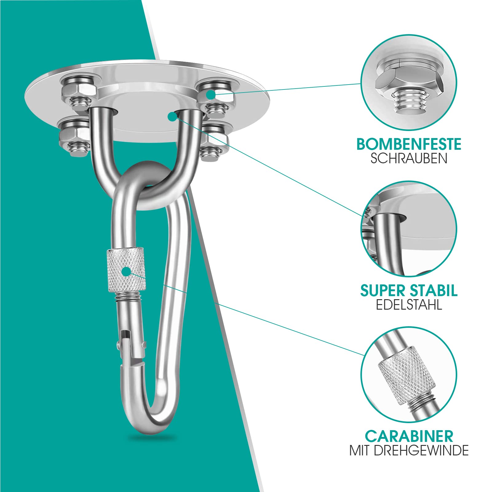 Gancho de Techo, Soporte de Techo para Saco de Boxeo de Acero Inoxidable de hasta 400 kg, Gancho de Techo Resistente para Hamaca para Silla Colgante, Saco de Boxeo (2 Piezas)