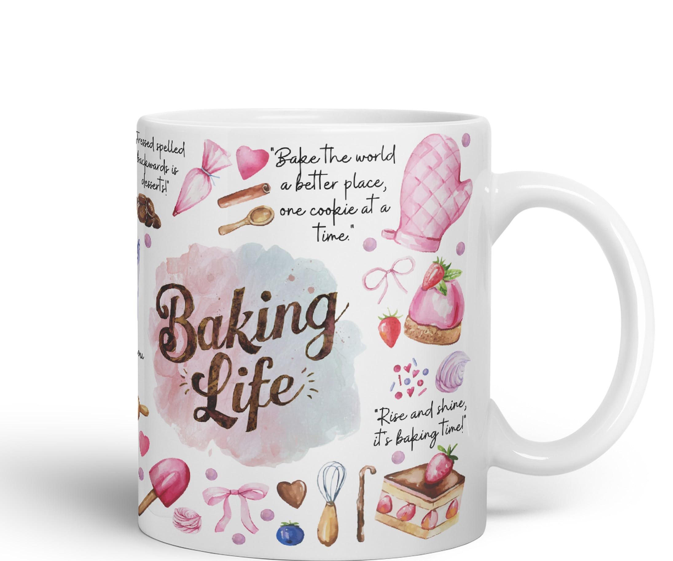 Vixar Baking Life Desserts Bake Joke sarkasm Sarcastic Ceramic Coloured Mug Cup for Tea Coffee Hot Brew 330ml 11Oz Gift (White)