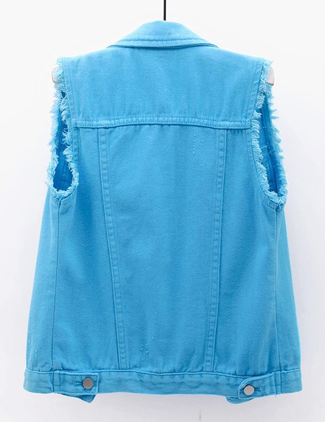 Women's Casual Denim Waistcoat Slim Fit Frayed Sleeveless Jacket Ripped Tops with Pockets - Image 2