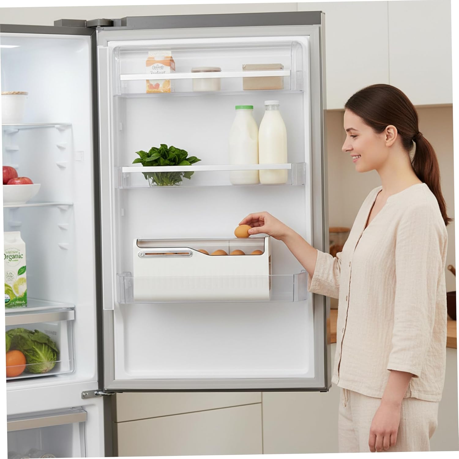 Egg Dispenser - Large Capacity Automatic Rolling Egg Holder for Fridge, Space Saving Fridge Eggs Organizer and Storage Container..