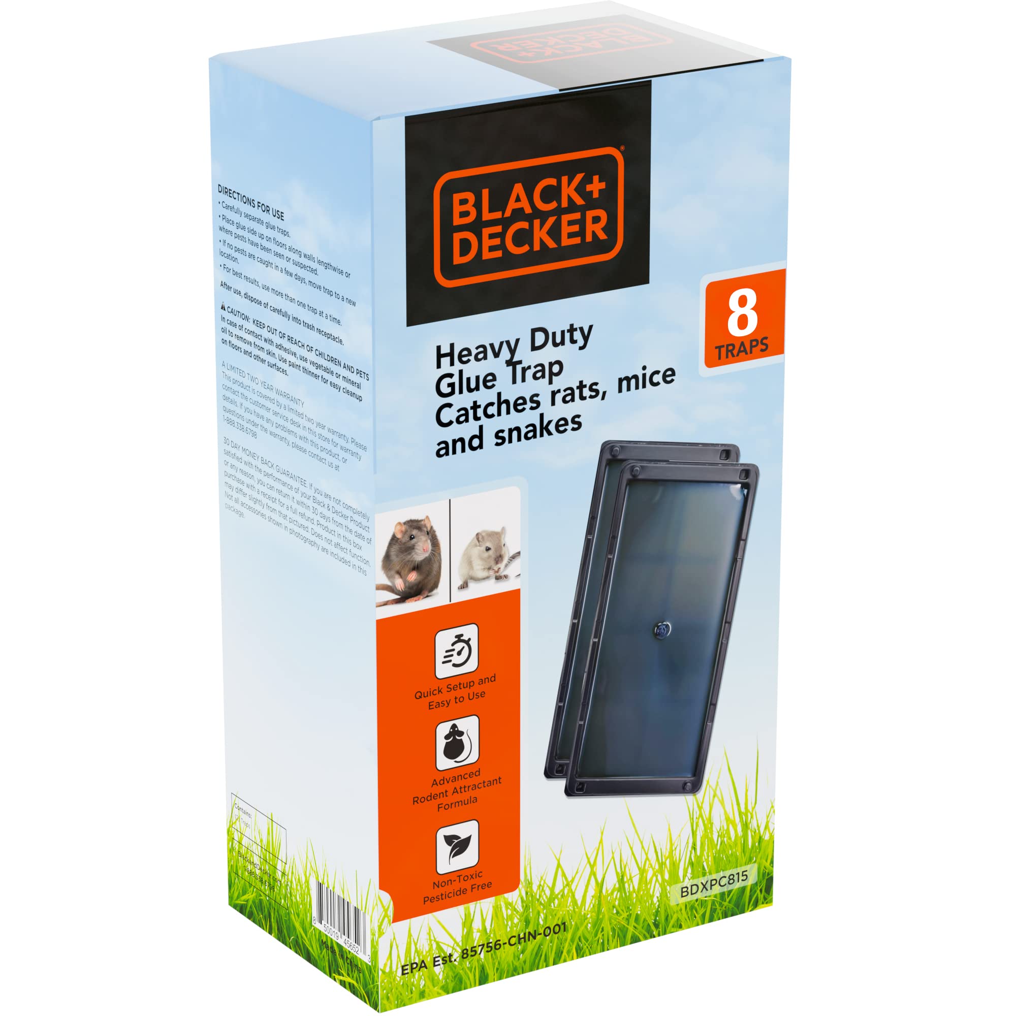 BLACK+DECKER Mouse Trap & Mouse Traps Indoor for Home- Heavy- Duty Rat Trap- Sticky Snake Trap- 2 Pre-Baited Glue Traps for Rodents, Insects, Spiders & Other Vermin