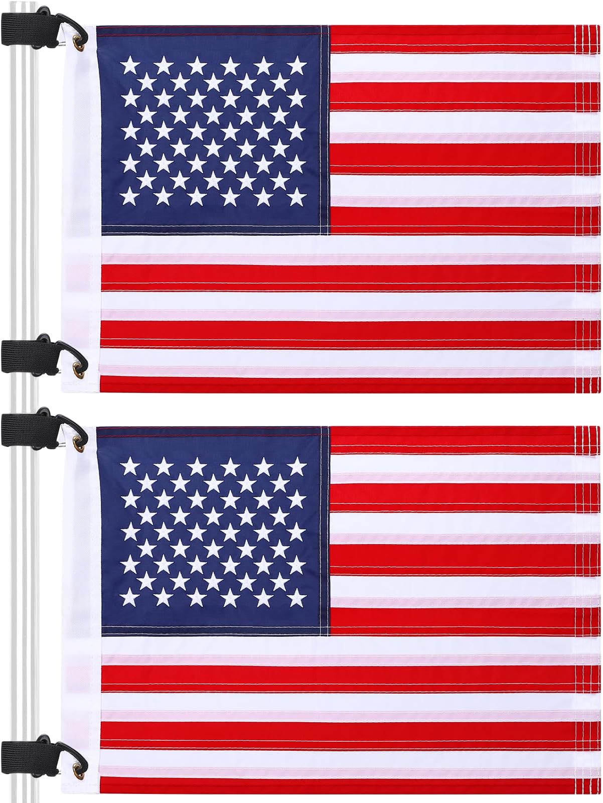 TOBWOLF 2PCS 12"x18" Golf Cart Flags, American Flag Embroidery with Elastic Strap Bracket for Easy Installation, 250th Anniversary Patriotic US Flag for Boat, Bike, Golf Cart & Independence Day Decor