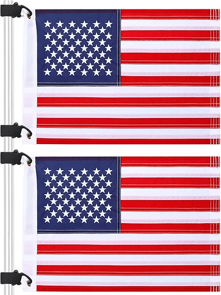 TOBWOLF 2PCS 12" x 18" Golf Cart Flags, Easy Installation Embroidery American Flags for Golf Cart, Boat, Bike, American USA Golf Flag with Elastic Strap Bracket, Boat Flag Bicycle US Flag