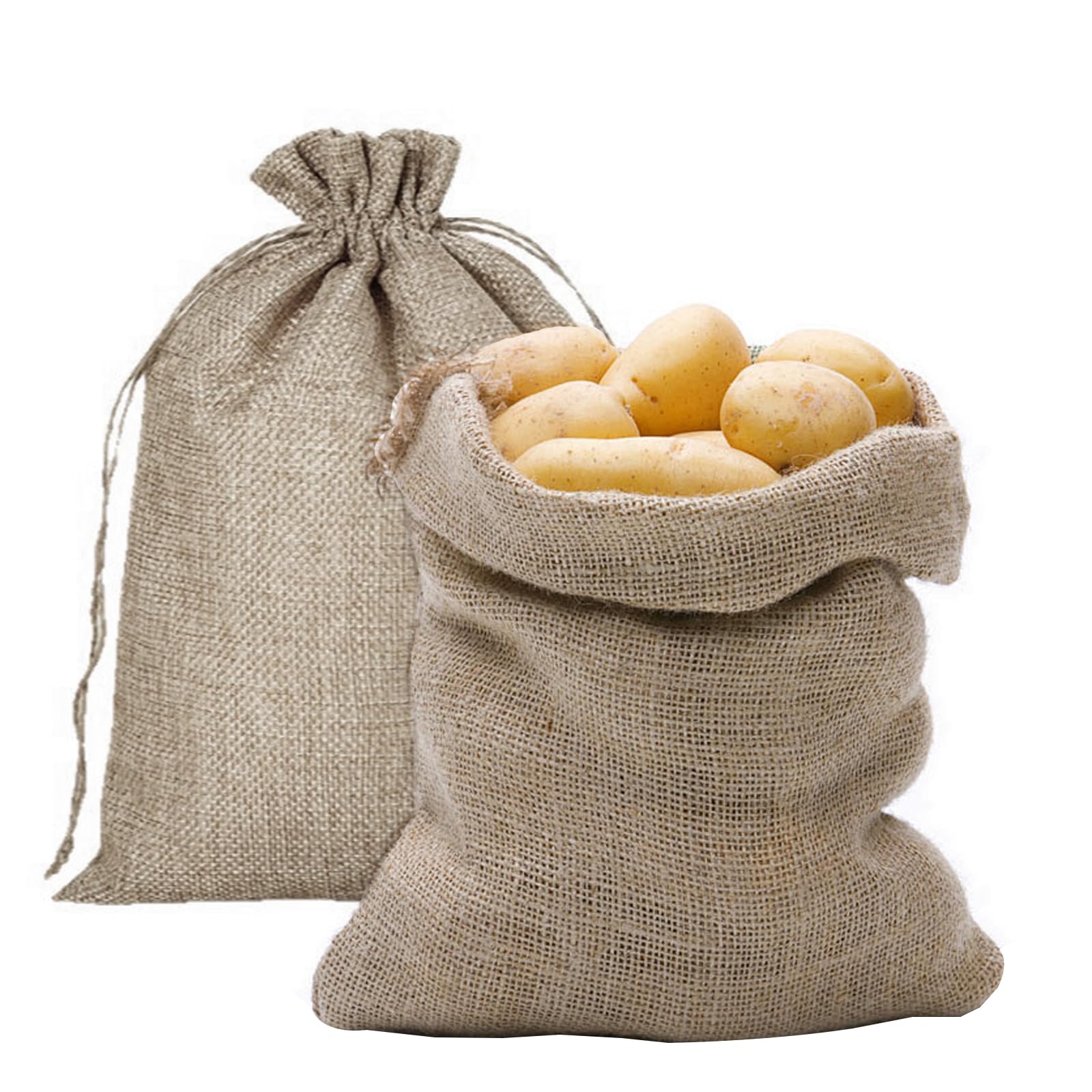Hessian Potato Sacks for Storage, 2pcs Natural Large Hessian Sack 40 X 60 Cm Reusable Potato Storage Bag with Drawstring Closure Hessian Bags for Potatoes, Vegetables, Coffee Beans