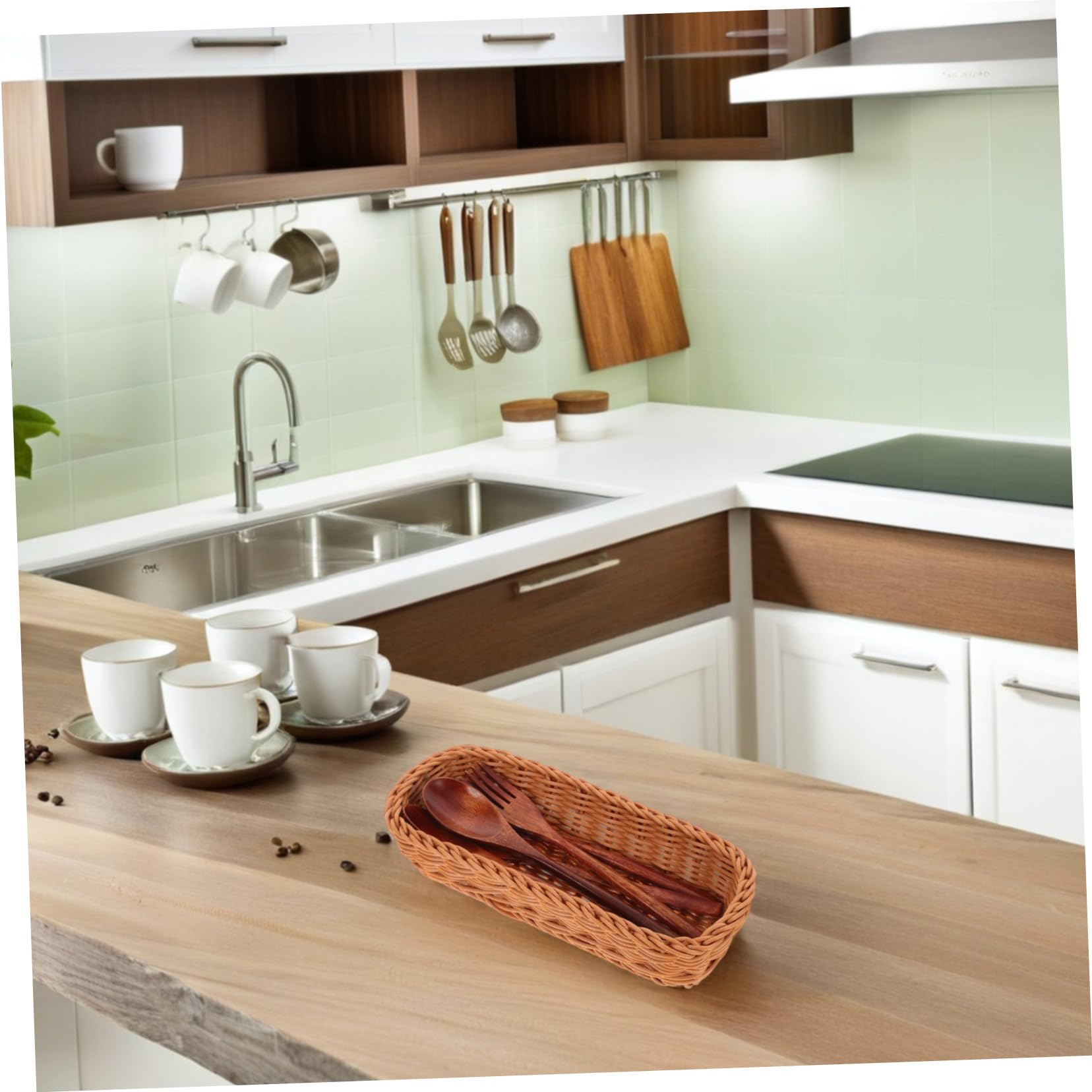 Cesta para Cubiertos de Plástico Rattan Organizador Versátil para Palillos Tenedores y Utensilios de Cocina con Diseño Natural para Almacenamiento Encimeras