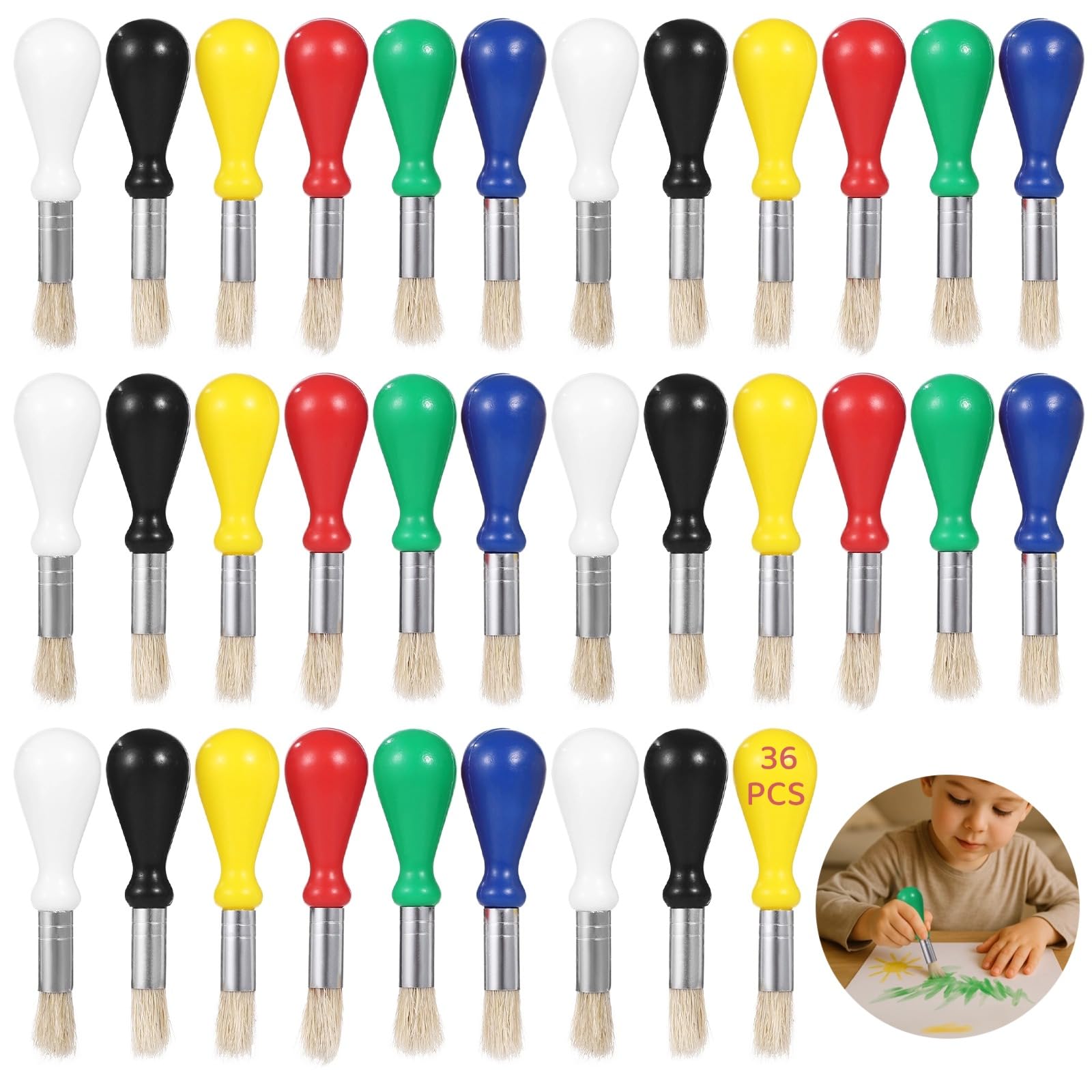 36 pennelli paffuti per bambini, con manico colorato, pennelli per bambini, pennelli per pittura ad acquerello prescolare, forniture artistiche per progetti artigianali