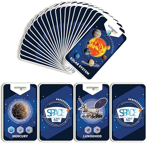 Miniatura 7 de Octagon Studio Tarjetas de realidad aumentada Space 4D+ 26 tarjetas con temática espacial, aplicación complementaria, gira de realidad virtual, 17
