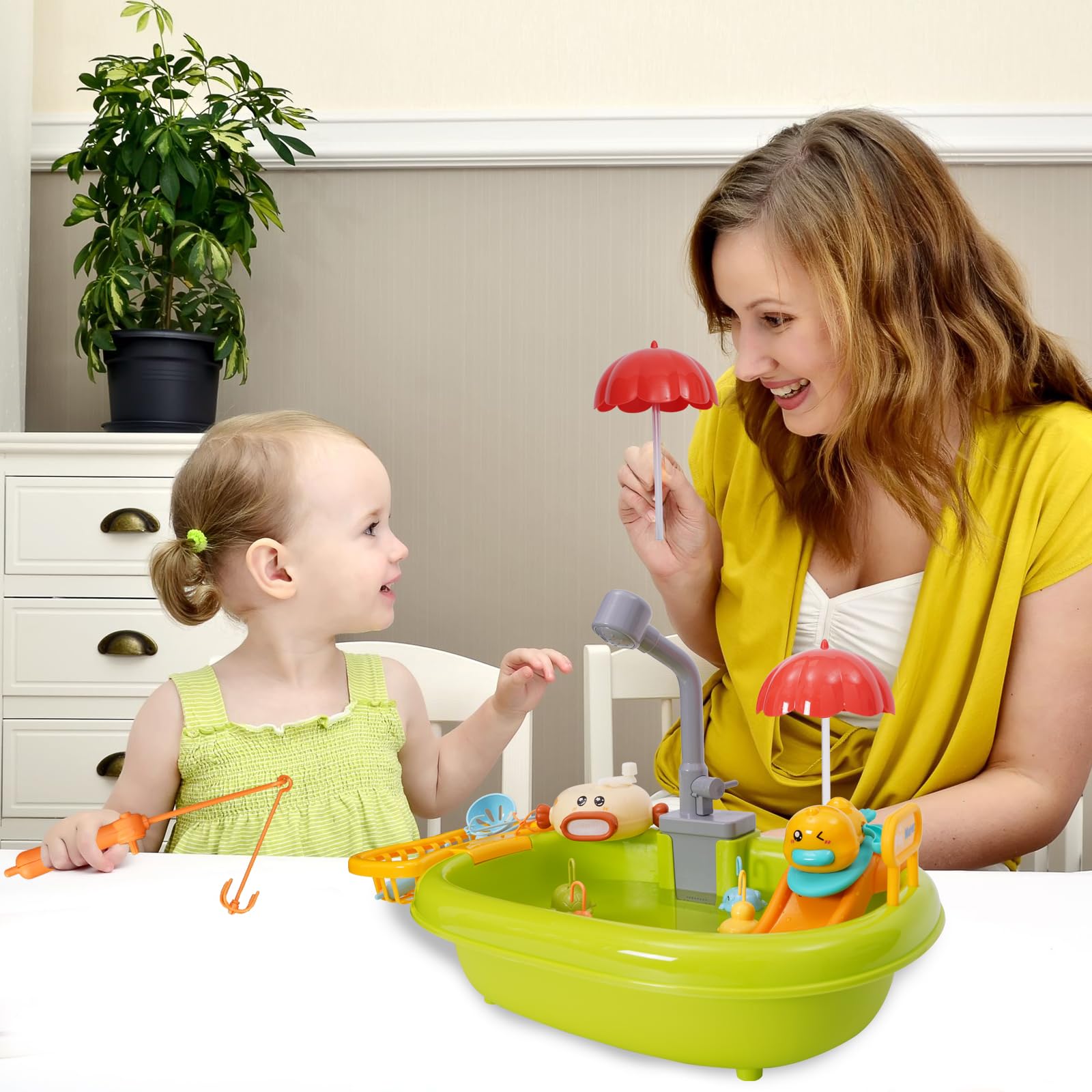 Spülbecken Spielzeug Kinder Spielspüle,kinderwaschbecken Küchenspüle Spielzeug Set Mit Angelspiel Schaummaschine,Wasserhahn Kinderküche Role Play Ab 3 Jahre