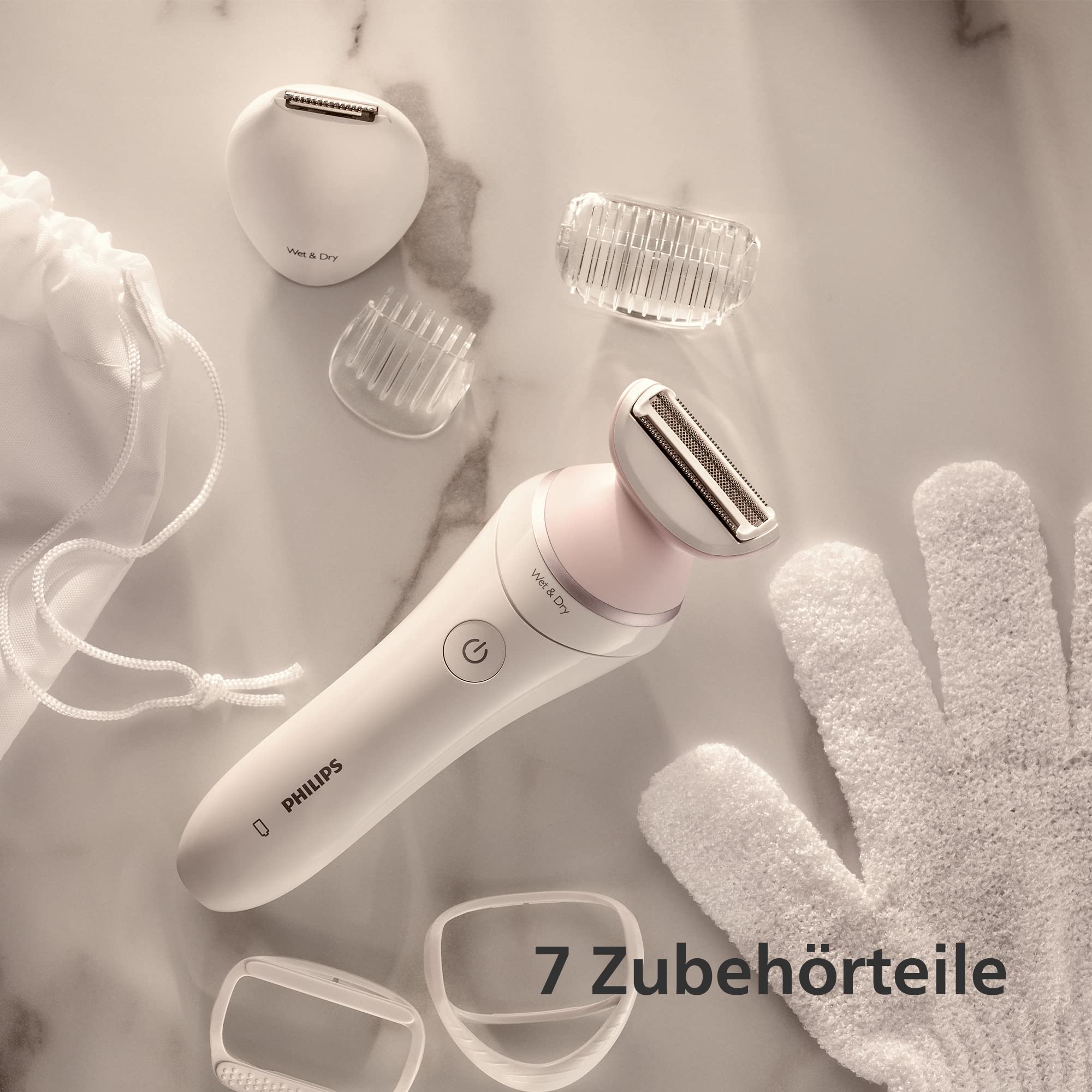 PHILIPS Lady Shaver Series 6000 Kabelloser Rasierer mit 6 Zubehörteilen BRL146/00 Weiß Rosa