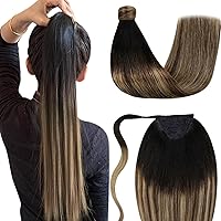 Vista 36 de LaaVoo - Extensión de cola de caballo de cabello humano negro, con clip, 18 pulgadas, extensiones de cabello humano invisible de una pieza
