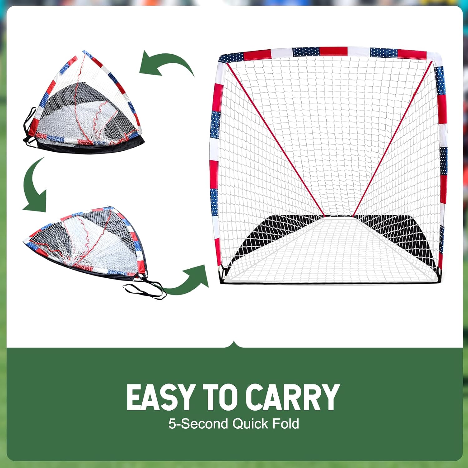 6 x 6 x 6 FT Portable Lacrosse Goal - Fast Install, Fiberglass Frme, Lightweight, Foldable,Pro Lacrosse Goal for Training & Game Play