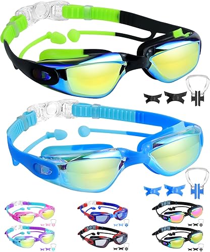 Miniatura 10 de Vvinca Swim Goggles for Kids 2 Pack, kids Goggles Anti-Fog/UV No Leaking Swimming Goggles for Age 3-15 Boys Girls 08-negro oro y negro rosa,01-rosa