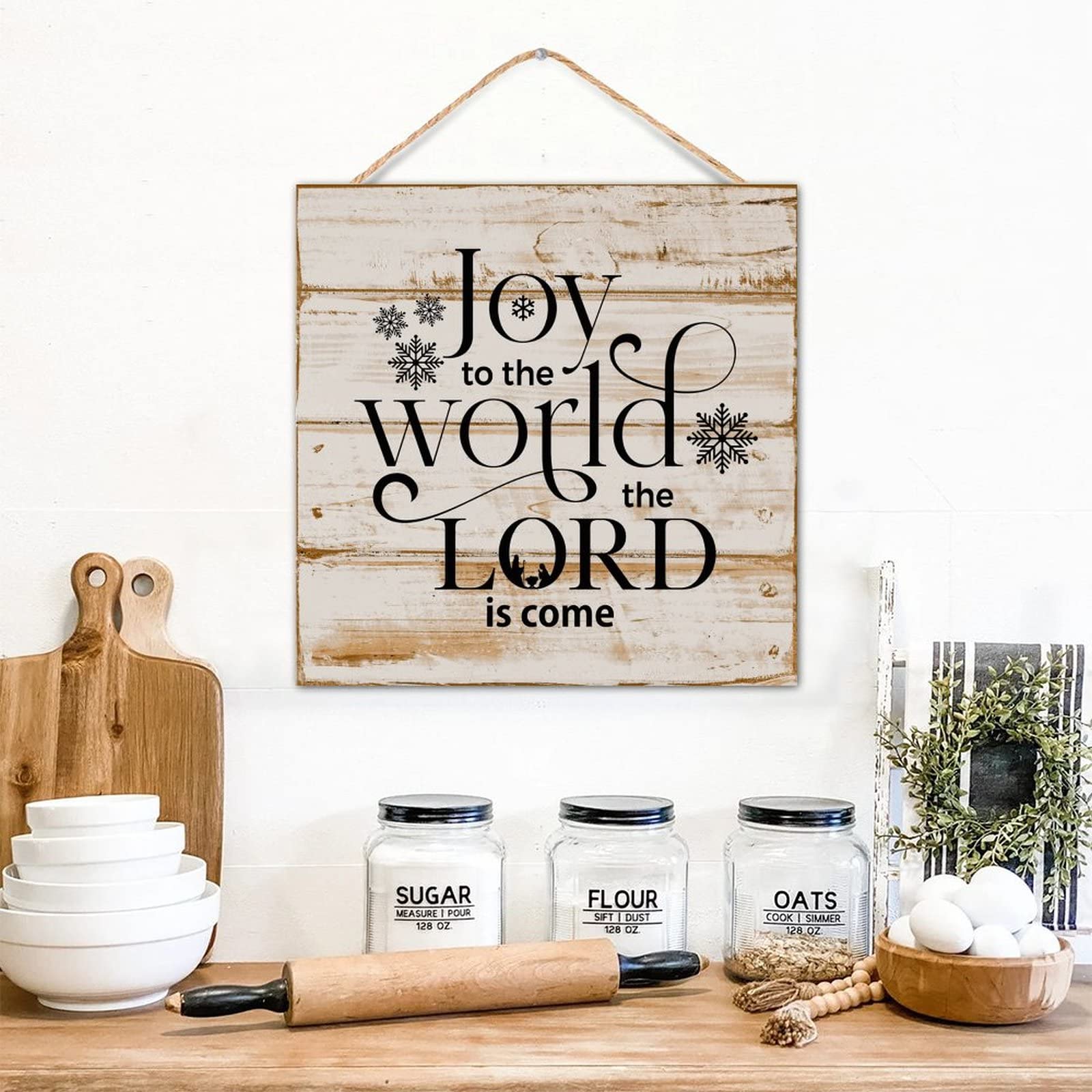 Panneau bois Joy to The World déco chrétienne salon et cuisine 30cm