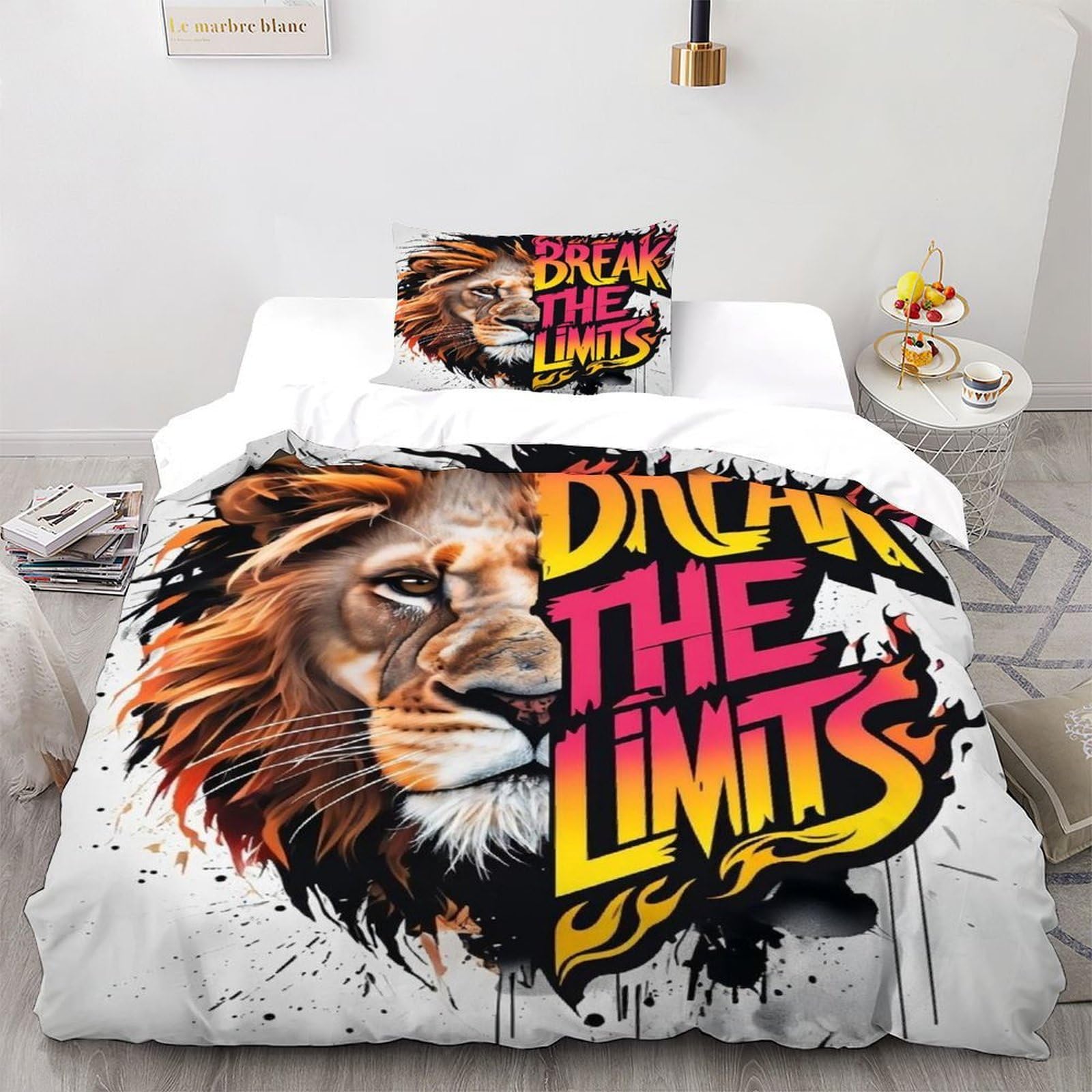 LION；BREAK Bedding Set Theme Bedspread Animal Theme Duvet Cover Set Microfiber Comforter Cover for Boys&Girls with Pillowcase Single（135x200cm）