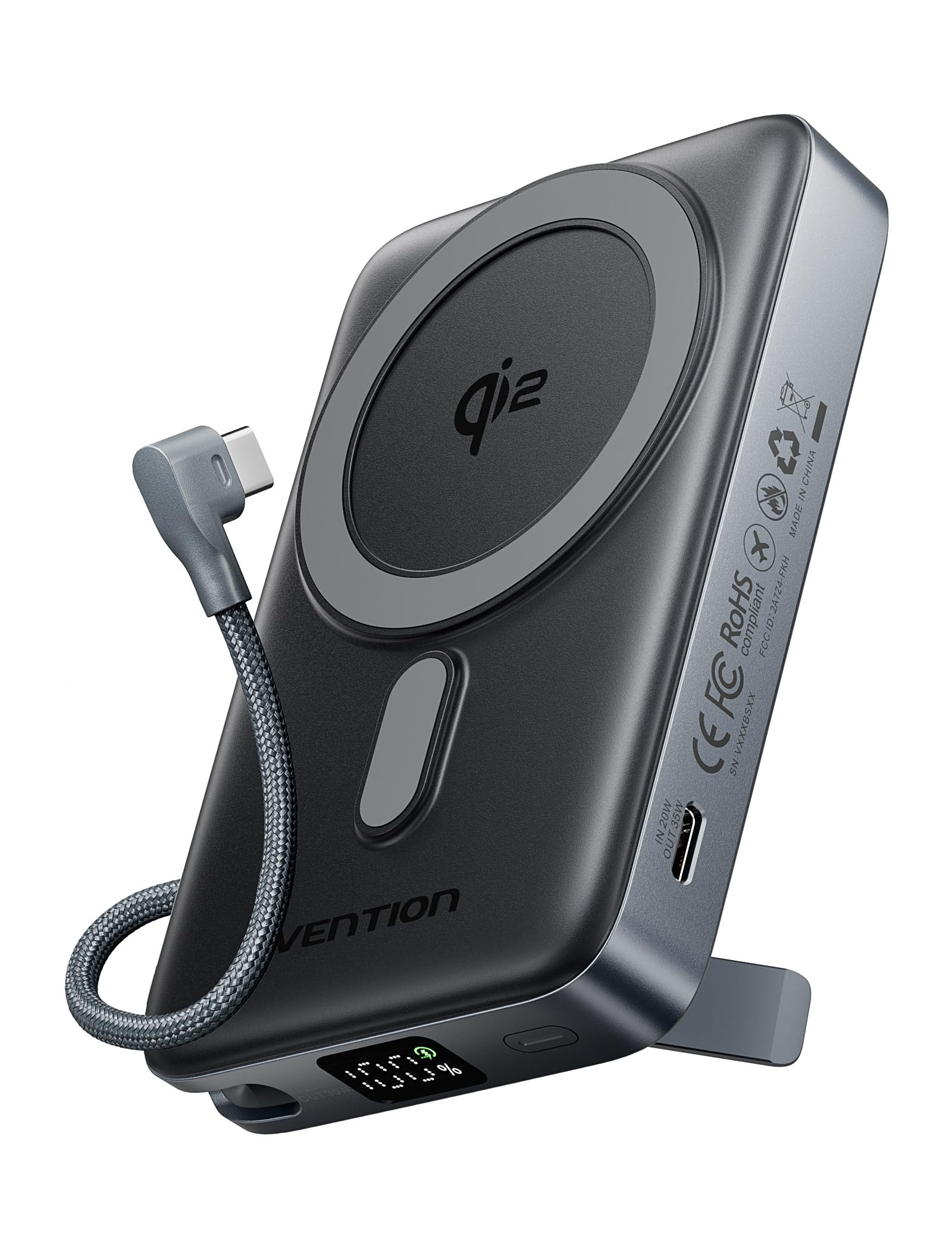 VENTION Qi2 15W Batterie Externe 10000mAh PD35W Charge Rapide Compatible MagSafe pour iPhone 17/16/15/14/13/12 Plus/Pro/Max, Powerbank Magnétique avec Affichage LED et Support Pliable