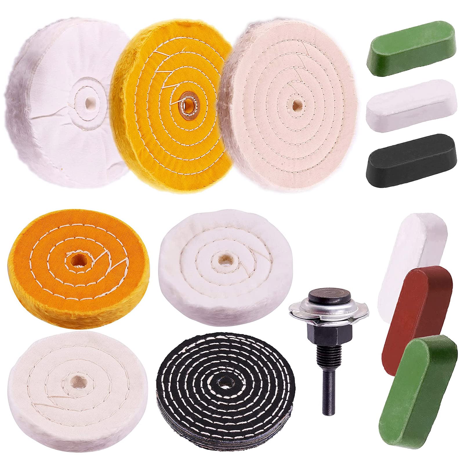 Swpeet8" Buffing Polishing Wheels Polish Pad 6Pcs Kit with 3Pcs Polishing Compounds and 7Pcs 4" Buffing Polishing Wheels Polish Pad 8Pcs Kit with 3Pcs Polishing Compounds