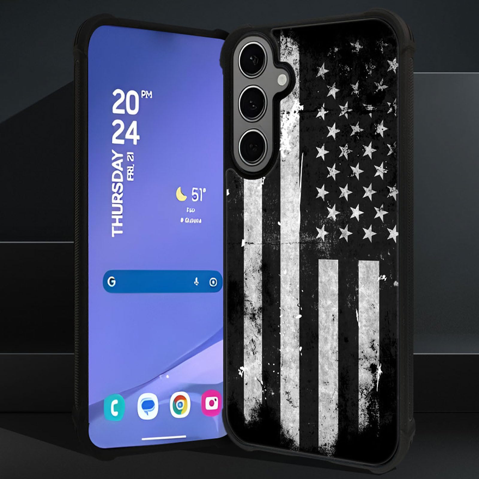 ZHEGAILIAN Compatible with Samsung Galaxy S24/25 Case,Black and White Grunge American Flag Graphic Design Acrylic Shockproof Anti-Scratch Hard Case