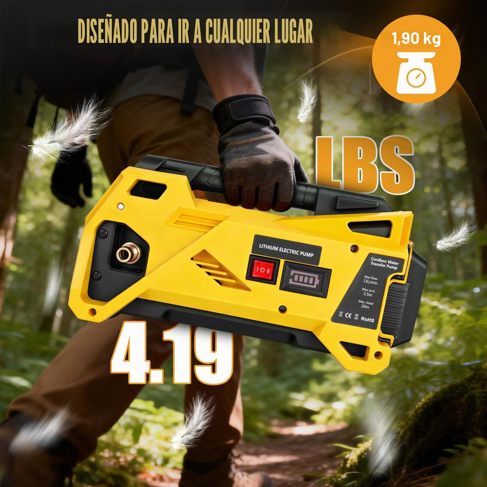 Bomba de agua compatible con batería DeWalt de 20 V, bomba eléctrica autocebante portátil inalámbrica para casa, piscina, caravana, jardín, jacuzzi, acuario (sin batería)