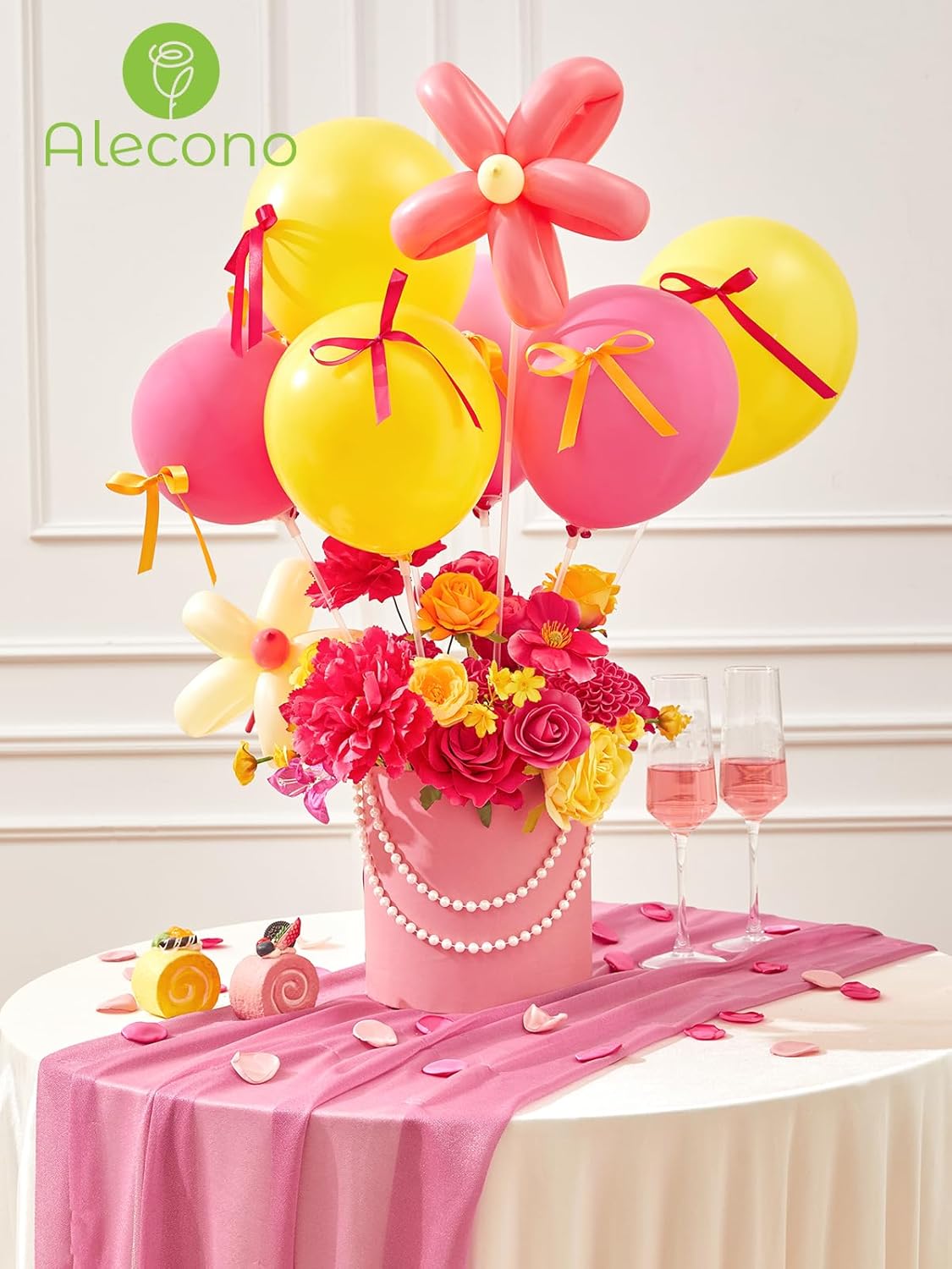 Alecono Artificial Flowers, Hot Pink and Yellow Silk Fake Flowers for Valentines Day Home Decor, DIY Wedding Bouquets, Cake Flowers for Table Centerpieces Baby Shower Birthday Party Decorations - Image 5