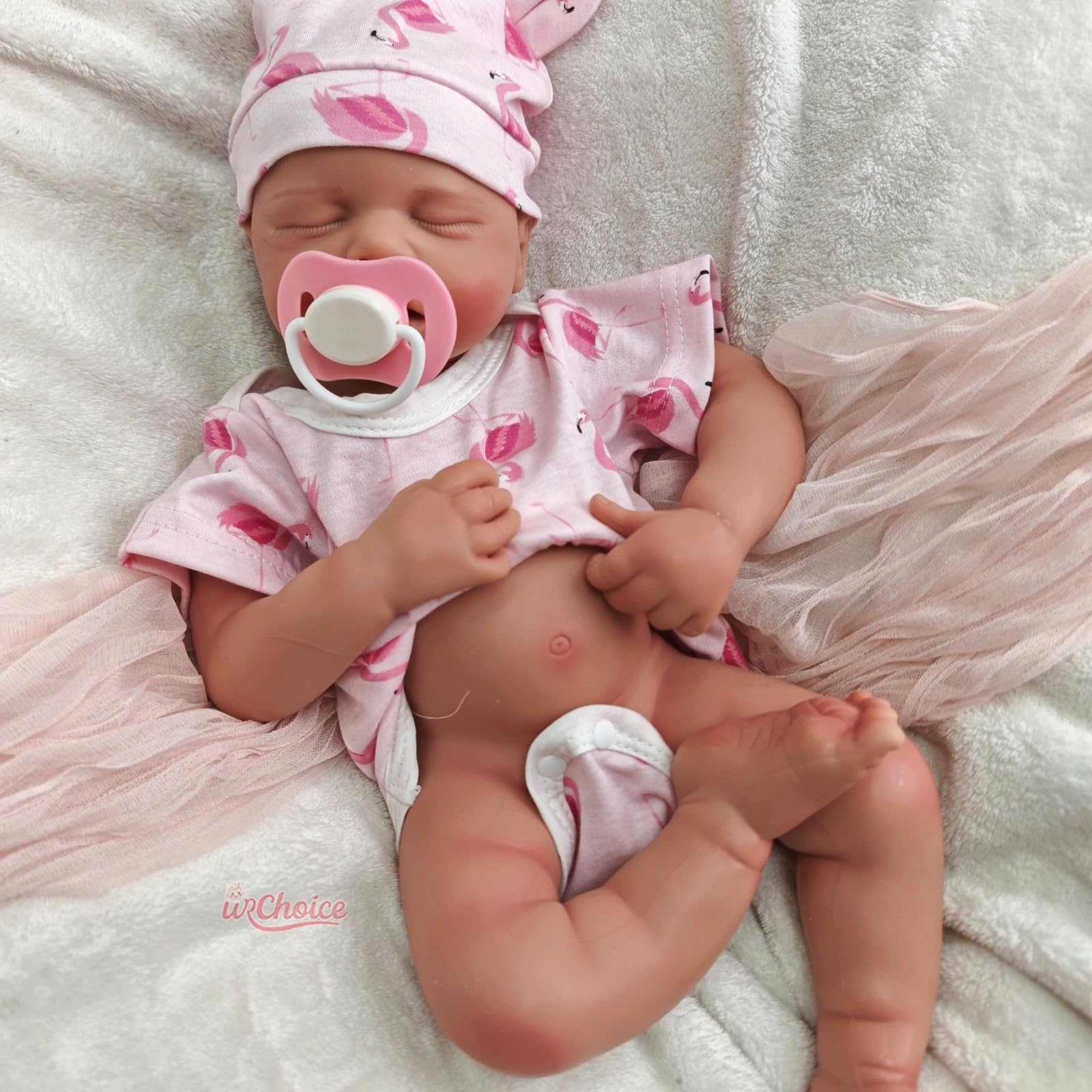 Generisch Reborn-Babypuppe aus Silikon mit realistischen Wimpern und offenem Mund – 50 cm große, handgefertigte Vollsilikon-Babypuppe mit Kleidung und Fläschchen (Girl)