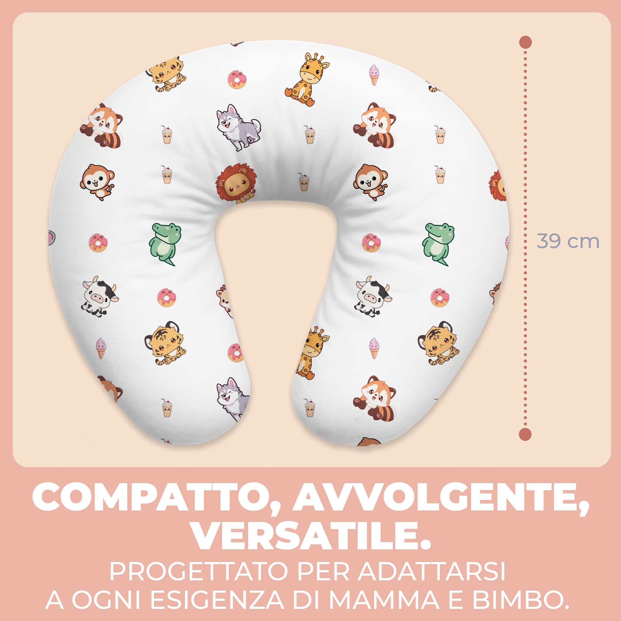 Ciambella Allattamento Neonato con Federa 100% Cotone Morbido Riempimento Ergonomico Supporto Schiena Premaman Lavabile