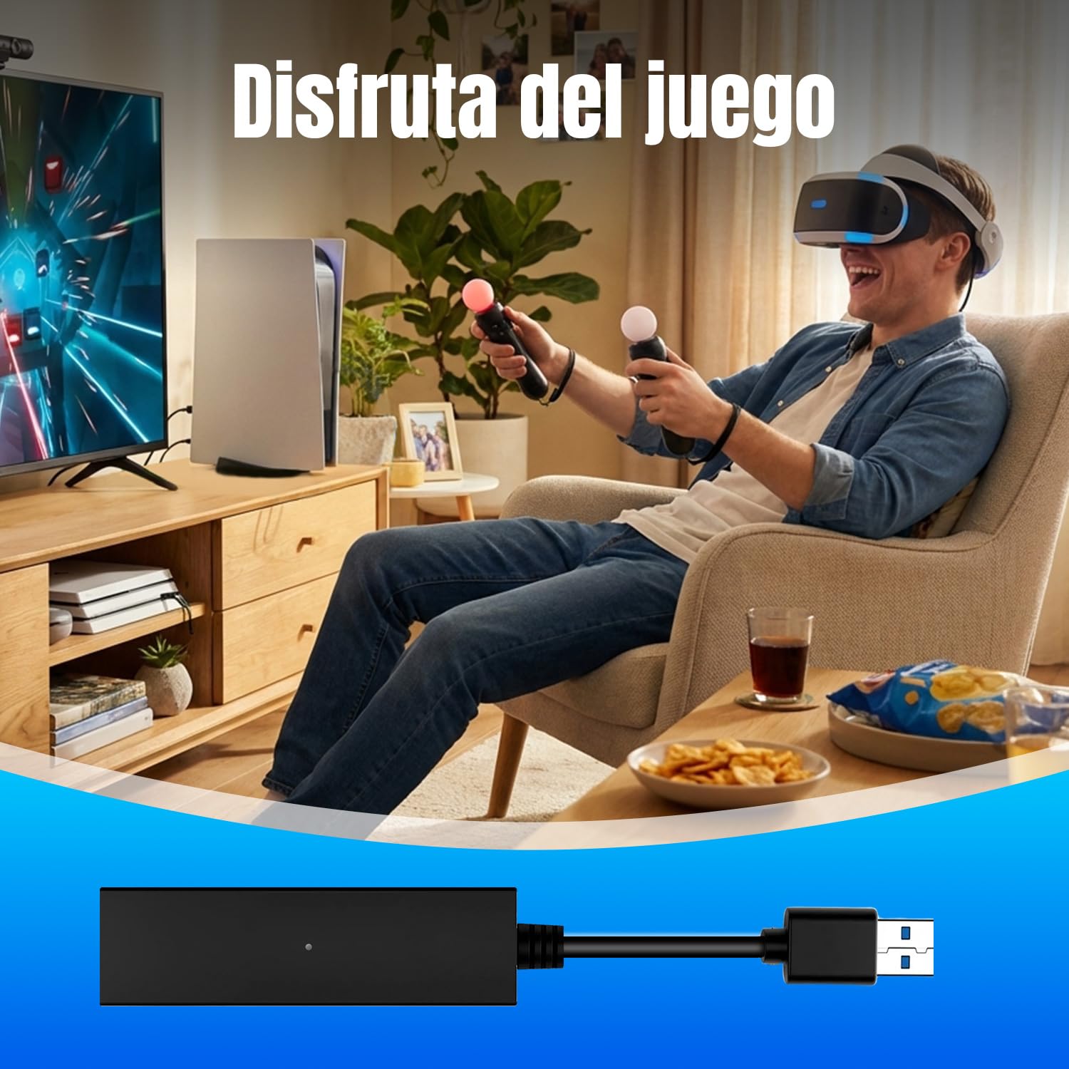 VR Adaptador para PS5 / Slim/Pro de Cámara PS VR, VR Cable Convertidor a Compatible con Consola PS5, PS4, PS, USB 3.0 PS4 Cámara a Consola PS5 VR Juegos Accesorios